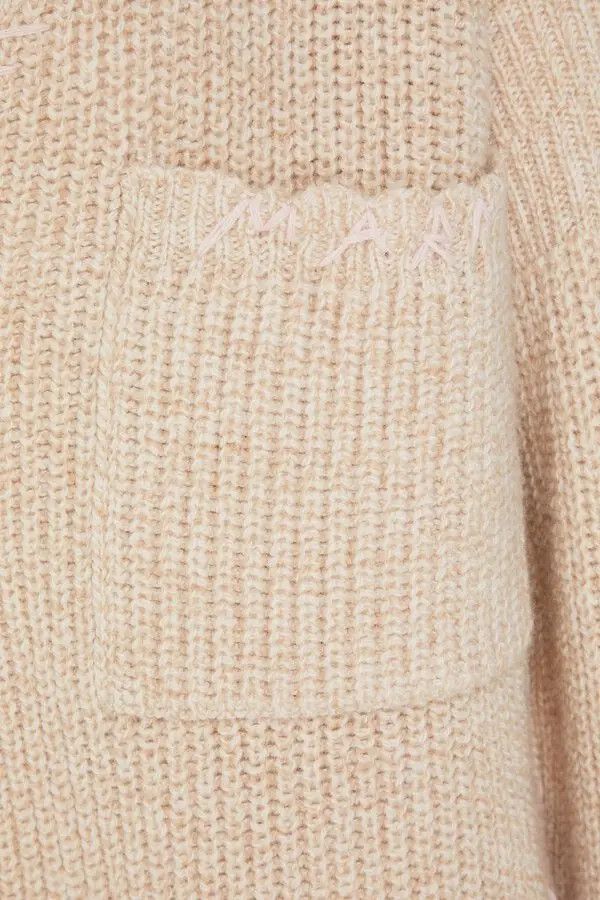 Marni o1w1db11125 Embroidered Ribbed Wool Cardigan in Light Beige Size M / US 6-8 / IT 42-44 - 4 Thumbnail