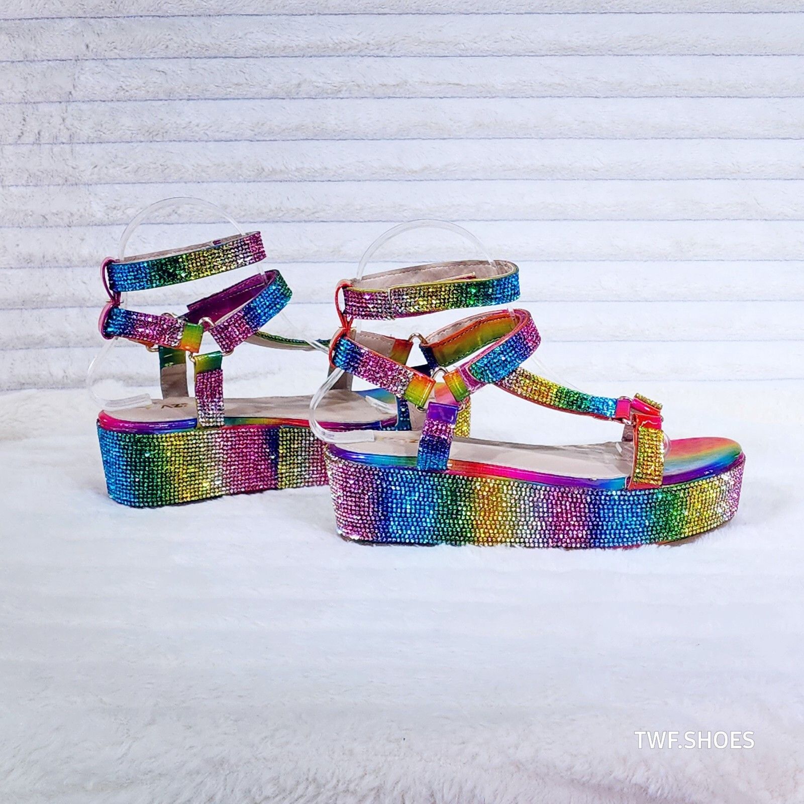 Other Pazzle 2" Platform Harness Strap Sparkling Rainbow Rhineston Size US 6 / IT 36 - 4 Thumbnail