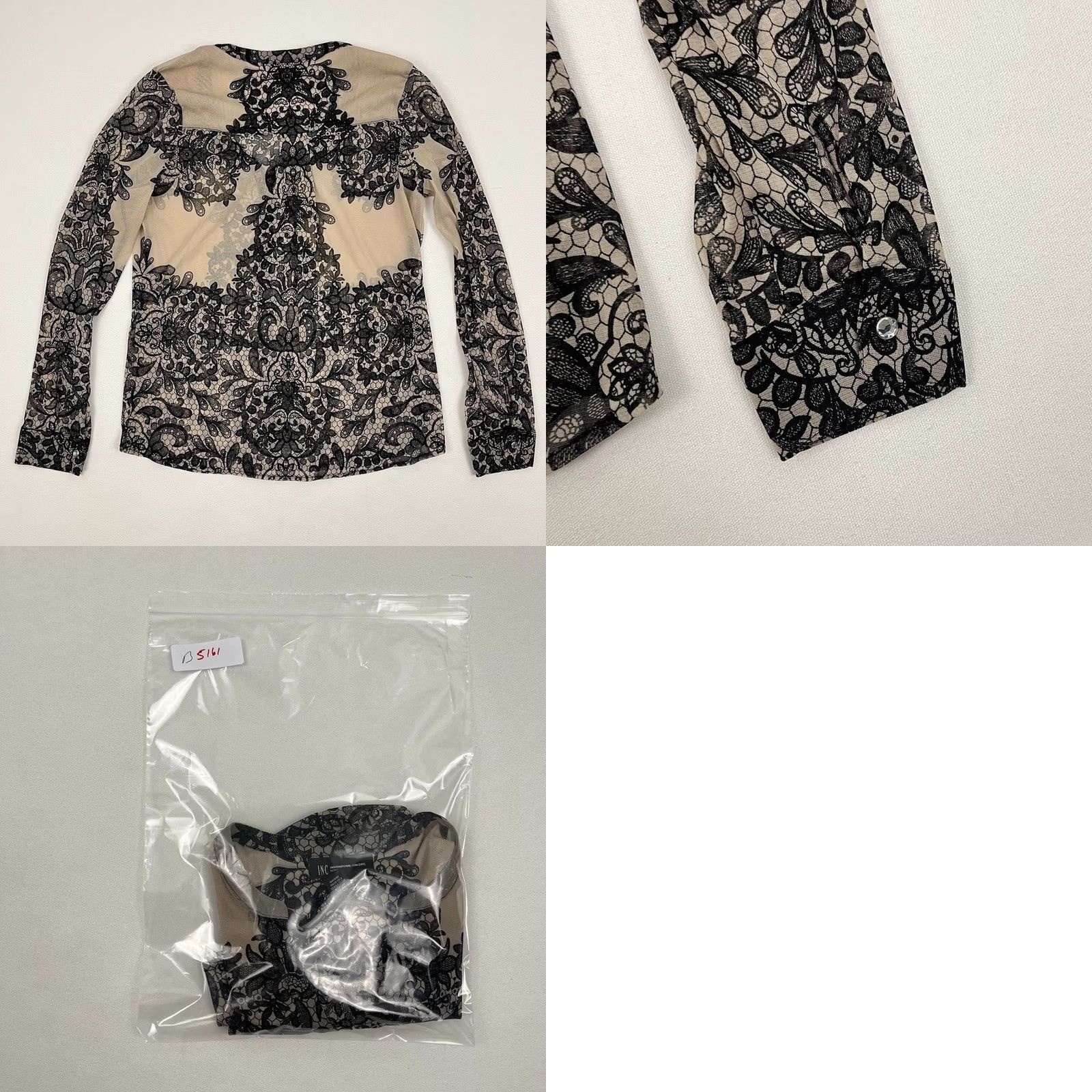 Vintage INC International Concepts Blouse Womens M Sheer Black Tan Lace Layers Neck Size M / US 6-8 / IT 42-44 - 8 Thumbnail