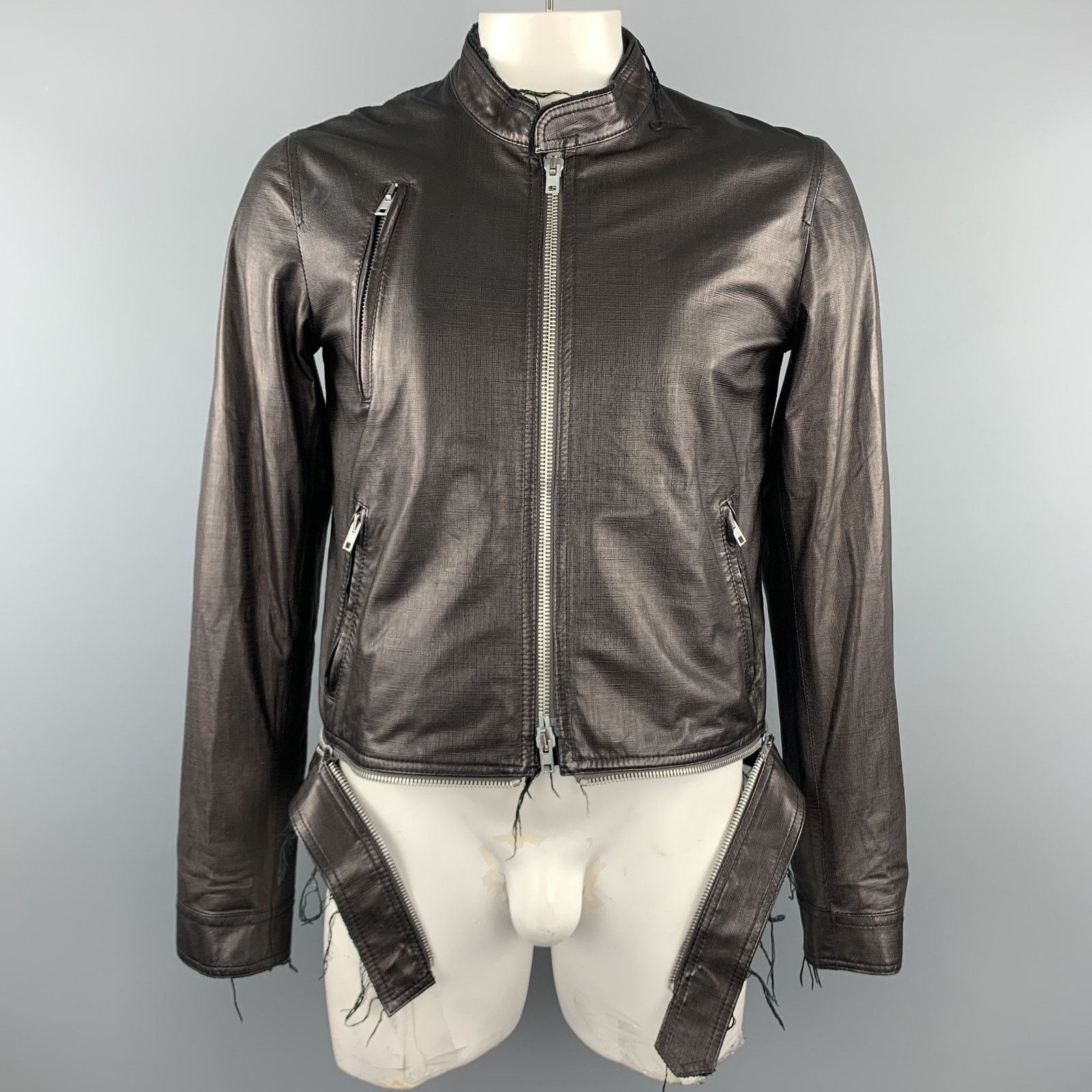 Other Black Leather Full Zip High Collar Zip Pockets Raw Hem Size US L / EU 52-54 / 3 - 2 Thumbnail