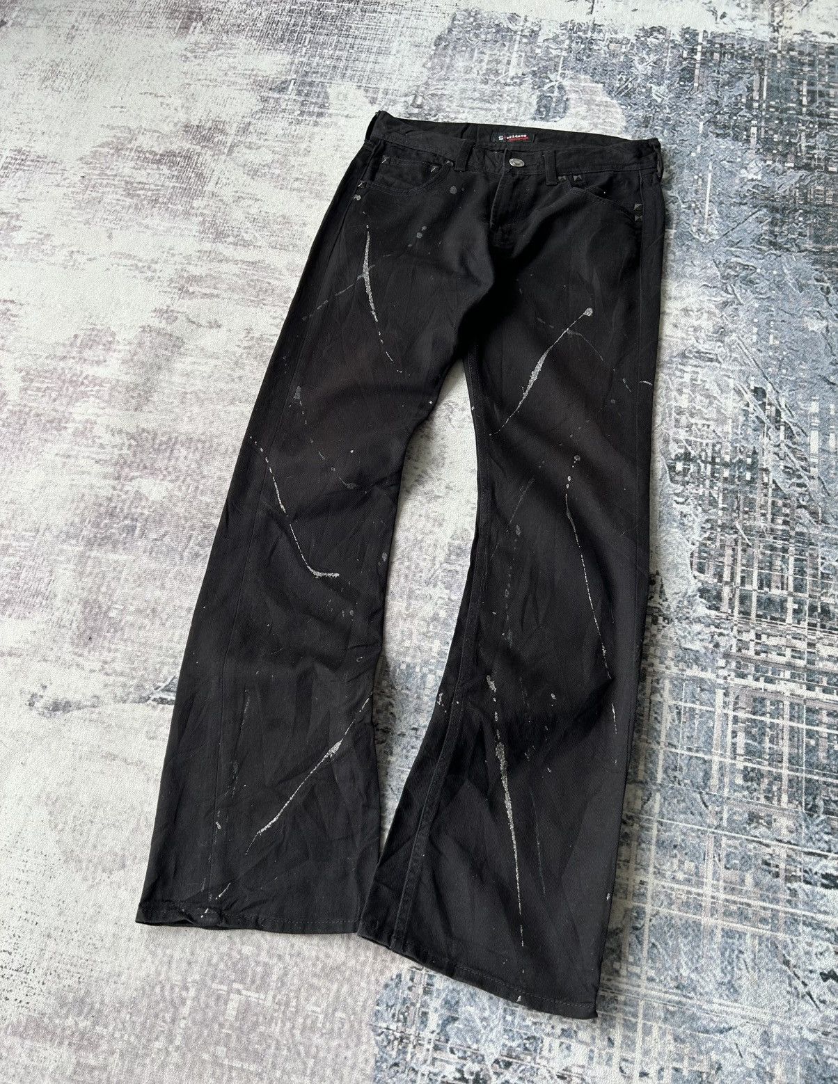 If Six Was Nine Flared Painter Black Punk Jeans Size US 28 / EU 44 - 2 Thumbnail