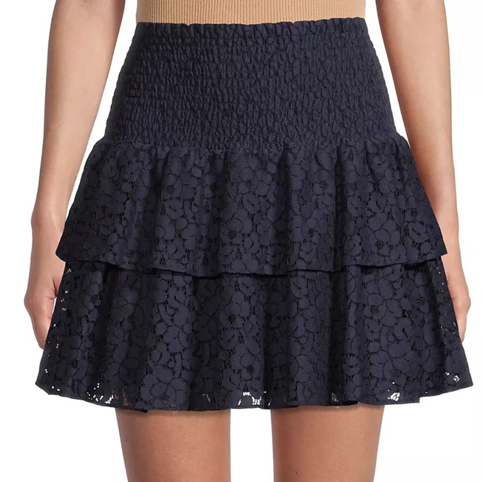 image of New Milly Wyatt Cotton Lace Skirt Navy Tiered NWT Size 8 in Blue, Women's