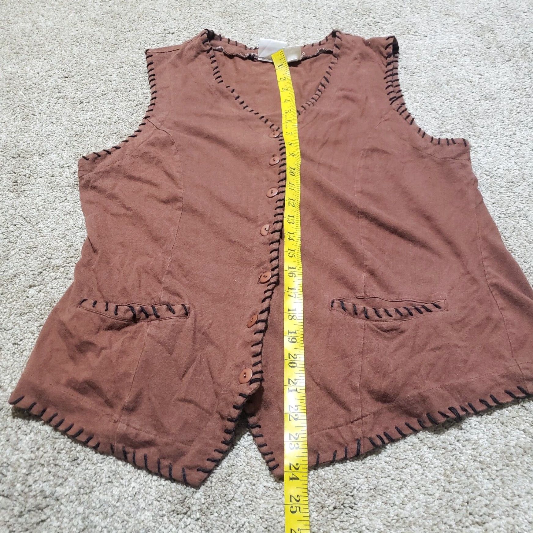 Vintage Styles TOGO Brown Western Button Up Cardigan Round Neck Sleeveless Women's M Size M / US 6-8 / IT 42-44 - 7 Thumbnail