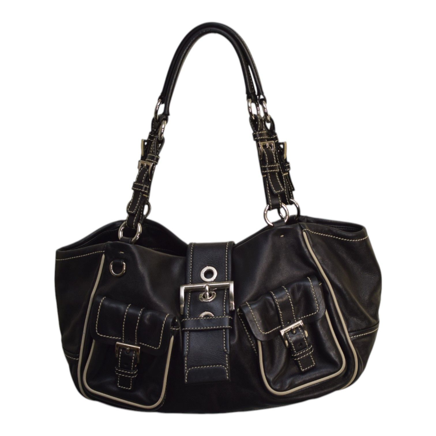 Prada Black Nappa Leather Double Front Flap Shoulder Bag, Women's