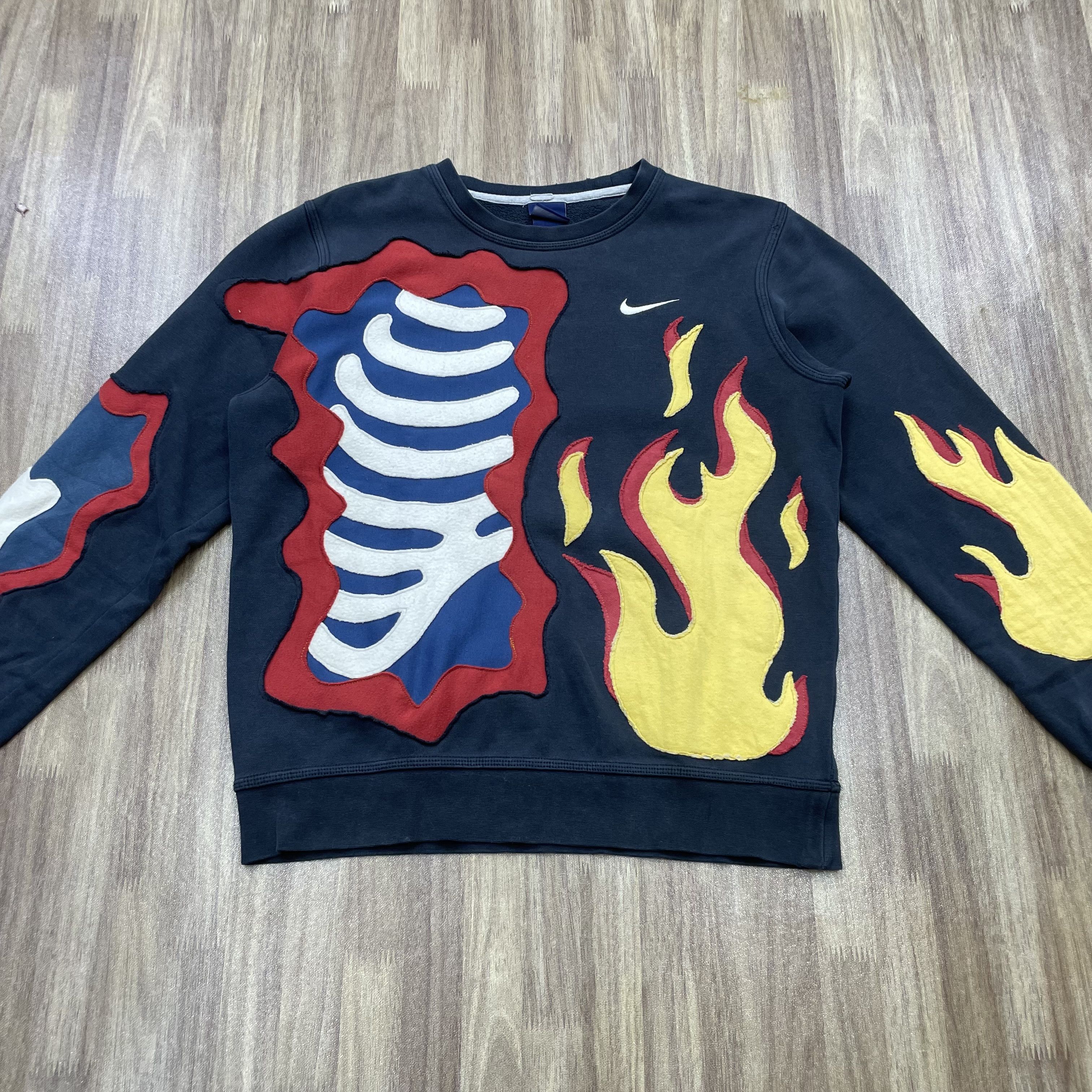 Vintage Custom Reworked Nike Skeleton Flame Patchwork Crewneck 1of1 Size US M / EU 48-50 / 2 - 2 Thumbnail