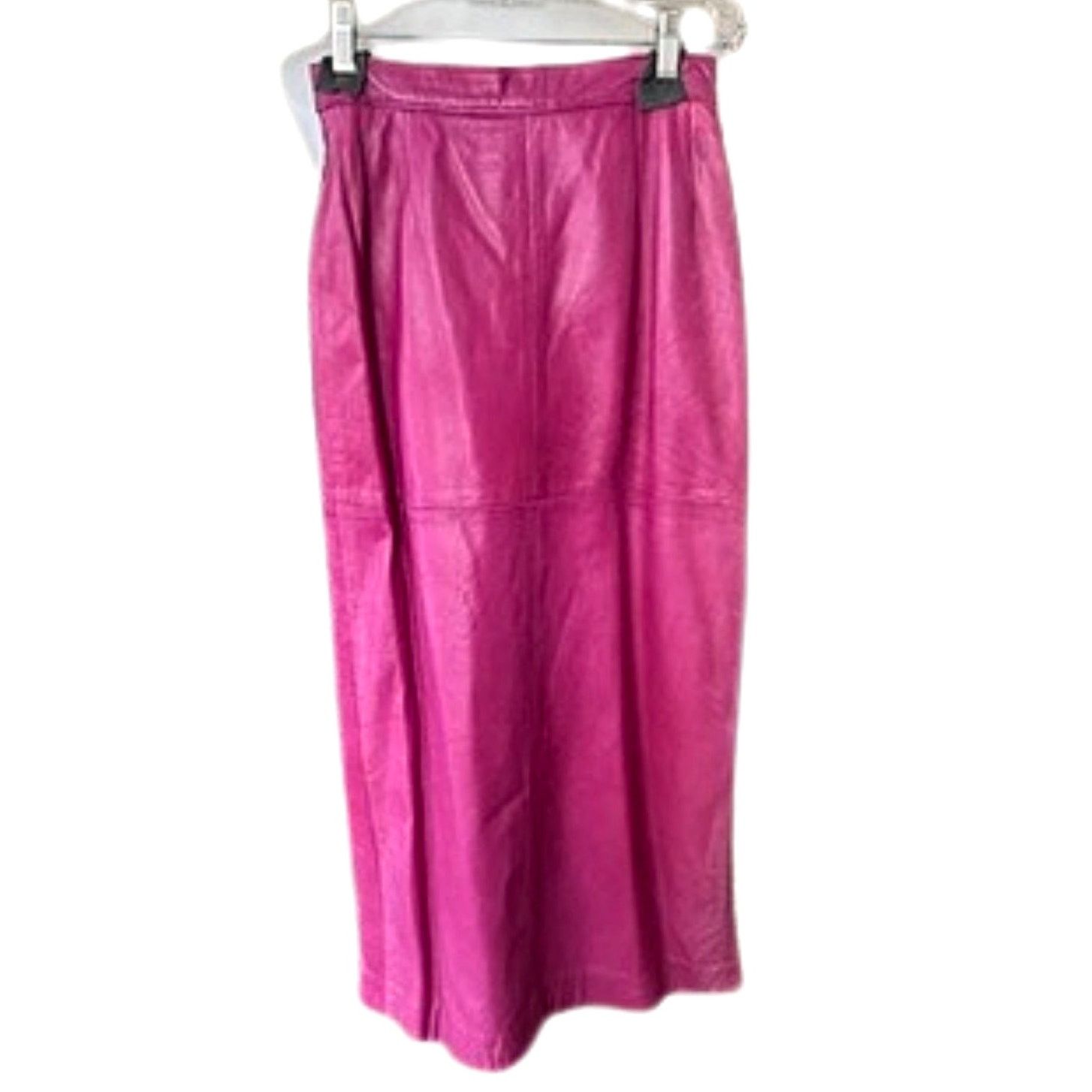 Vintage Vintage 80s NETO Fuchsia Leather Pencil Skirt Size 24" / US 00 / IT 34 - 1 Thumbnail
