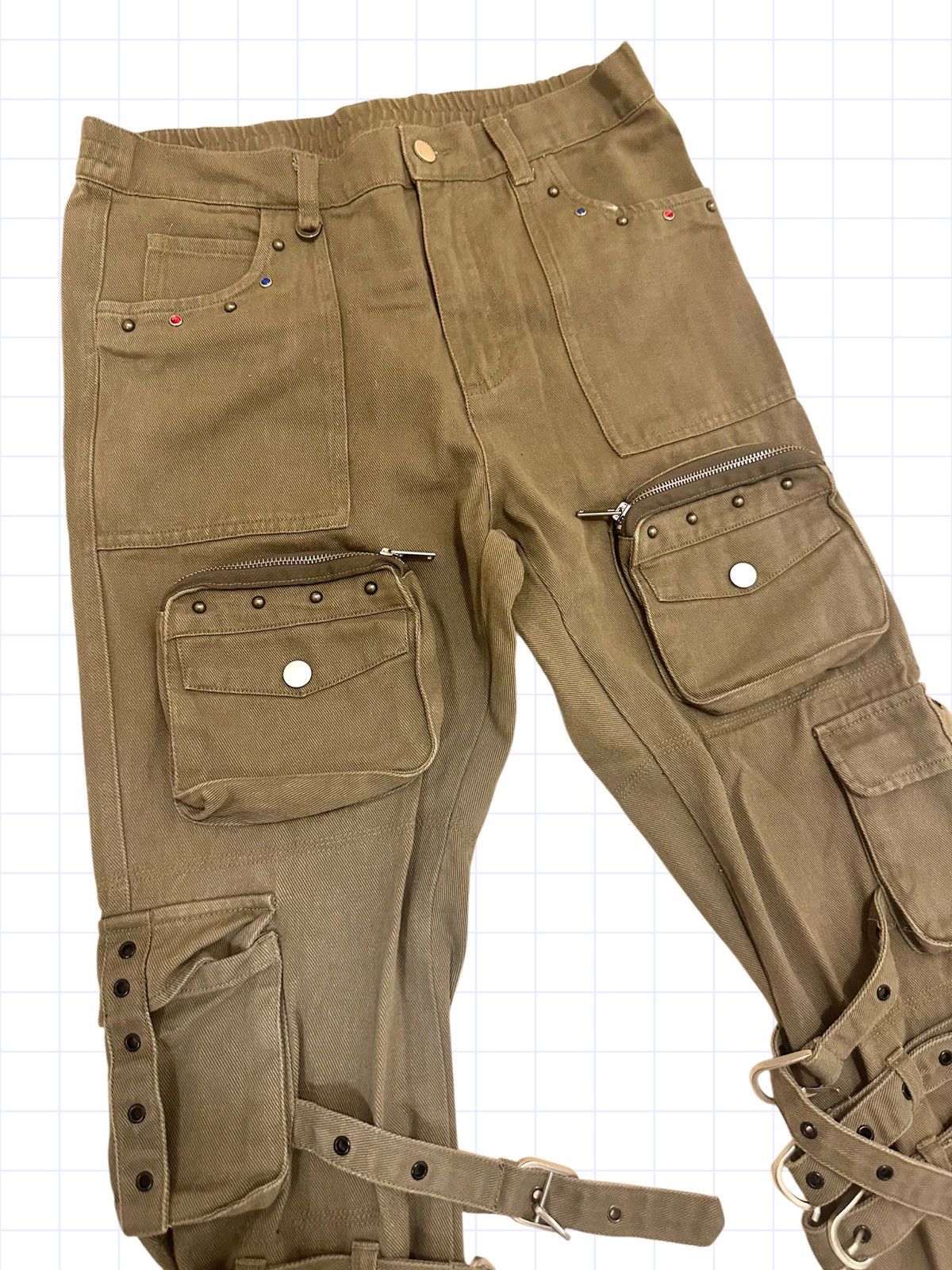 Japanese Brand × Vintage Japanese Twill Embellished Bondage Pouch Pockets Pants XL Size US 32 / EU 48 - 3 Thumbnail