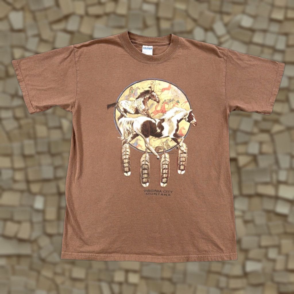 Gildan VINTAGE Horses Shirt Adult MEDIUM Brown Virginia City Montana Dreamcatcher Y2K Size US M / EU 48-50 / 2 - 1 Thumbnail