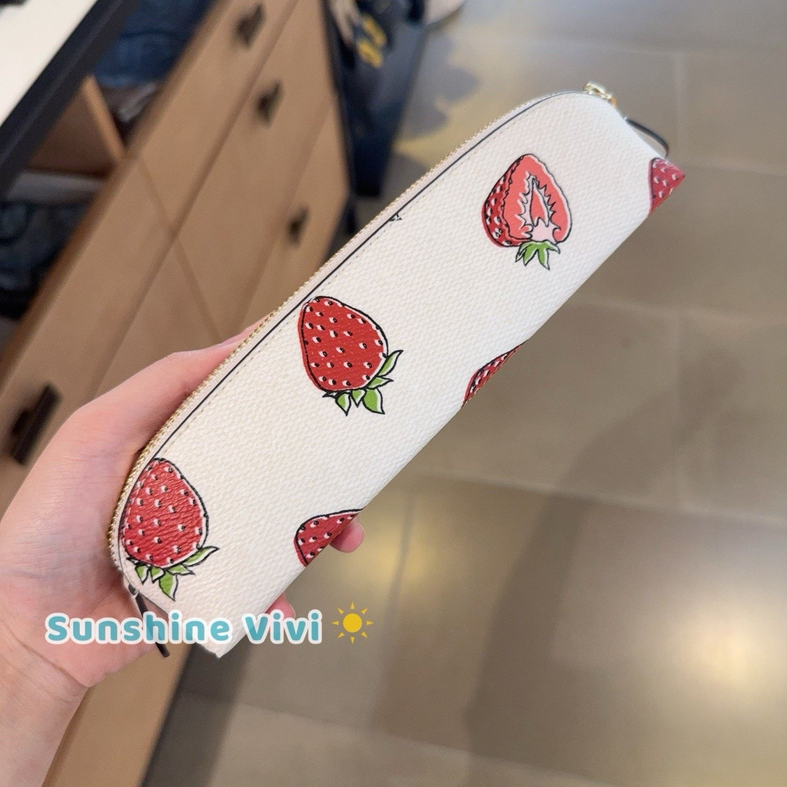 Coach NWT Coach Pencil Case With Strawberry CAP08 Gold/Chalk Multi Size ONE SIZE - 1 Thumbnail