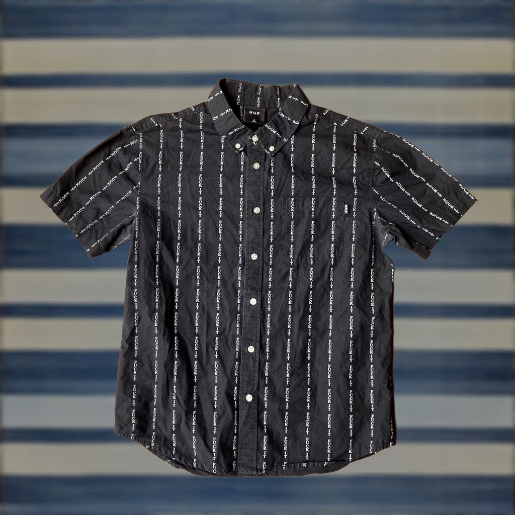 Huf HUF Button Up Shirt Men’s Small Black Grunge Streetwear Short Sleeve Graphic Print Casual Skate Surf FUK IT Mens S Black Size US S / EU 44-46 / 1 - 1 Thumbnail