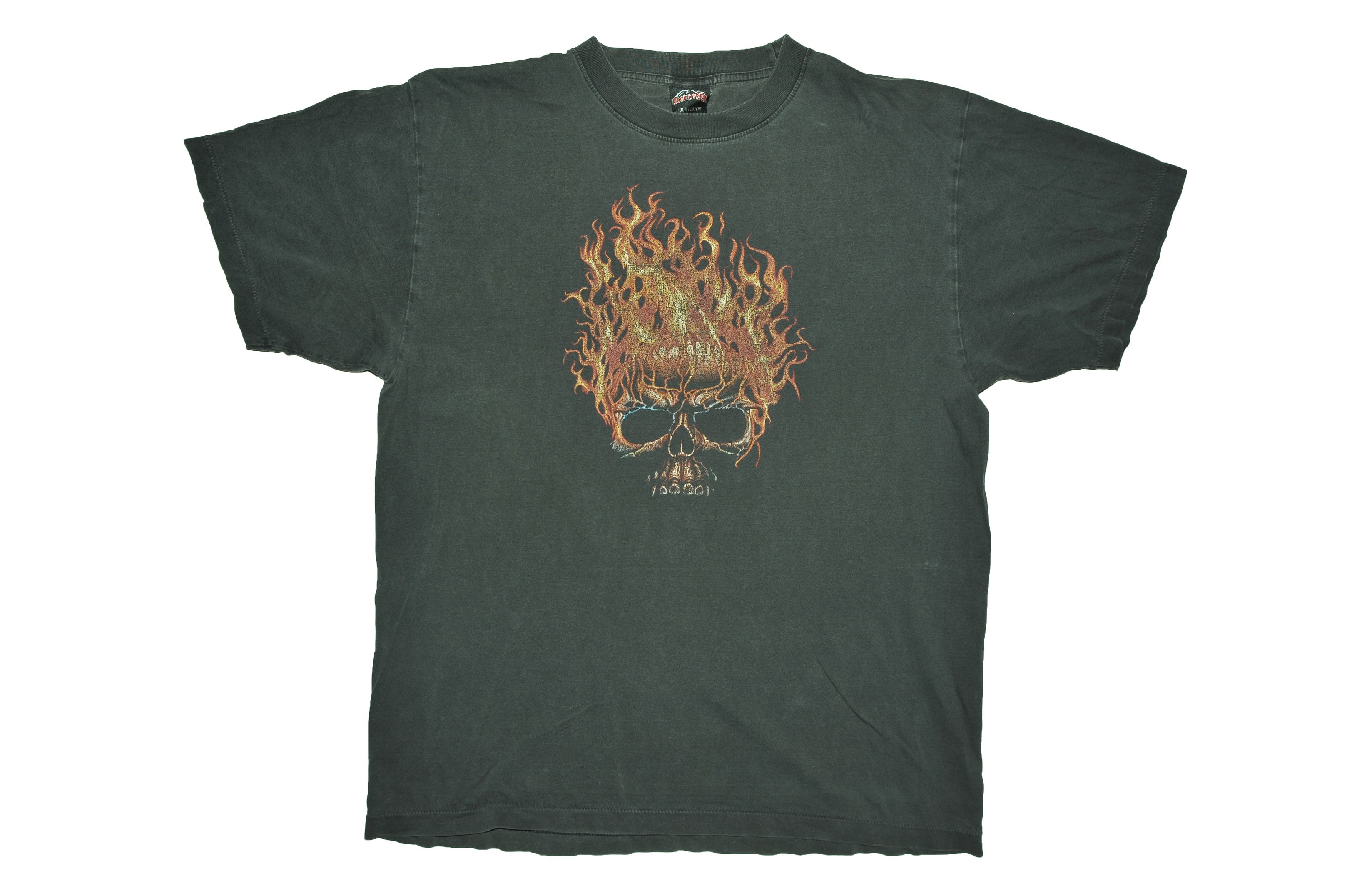 Vintage Vintage 90s Skulls Satanic Flame T-shirt Size US XL / EU 56 / 4 - 1 Thumbnail