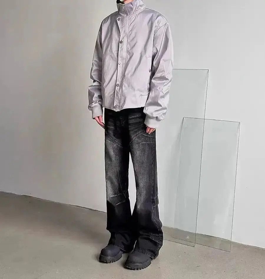 Japanese Brand Street vintage washed black cracked wide leg jeans Size US 32 / EU 48 - 5 Thumbnail