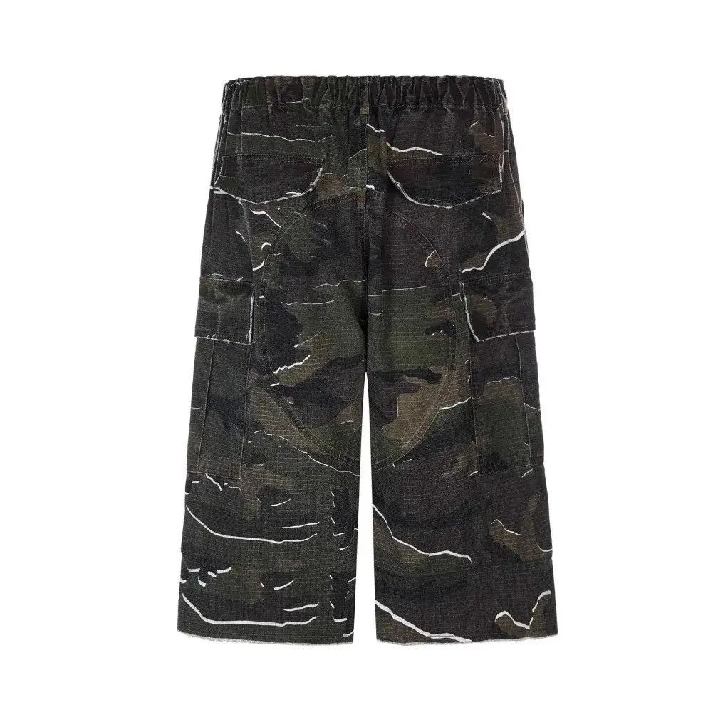Streetwear Washed Retro Camouflage Baggy Jorts Shorts