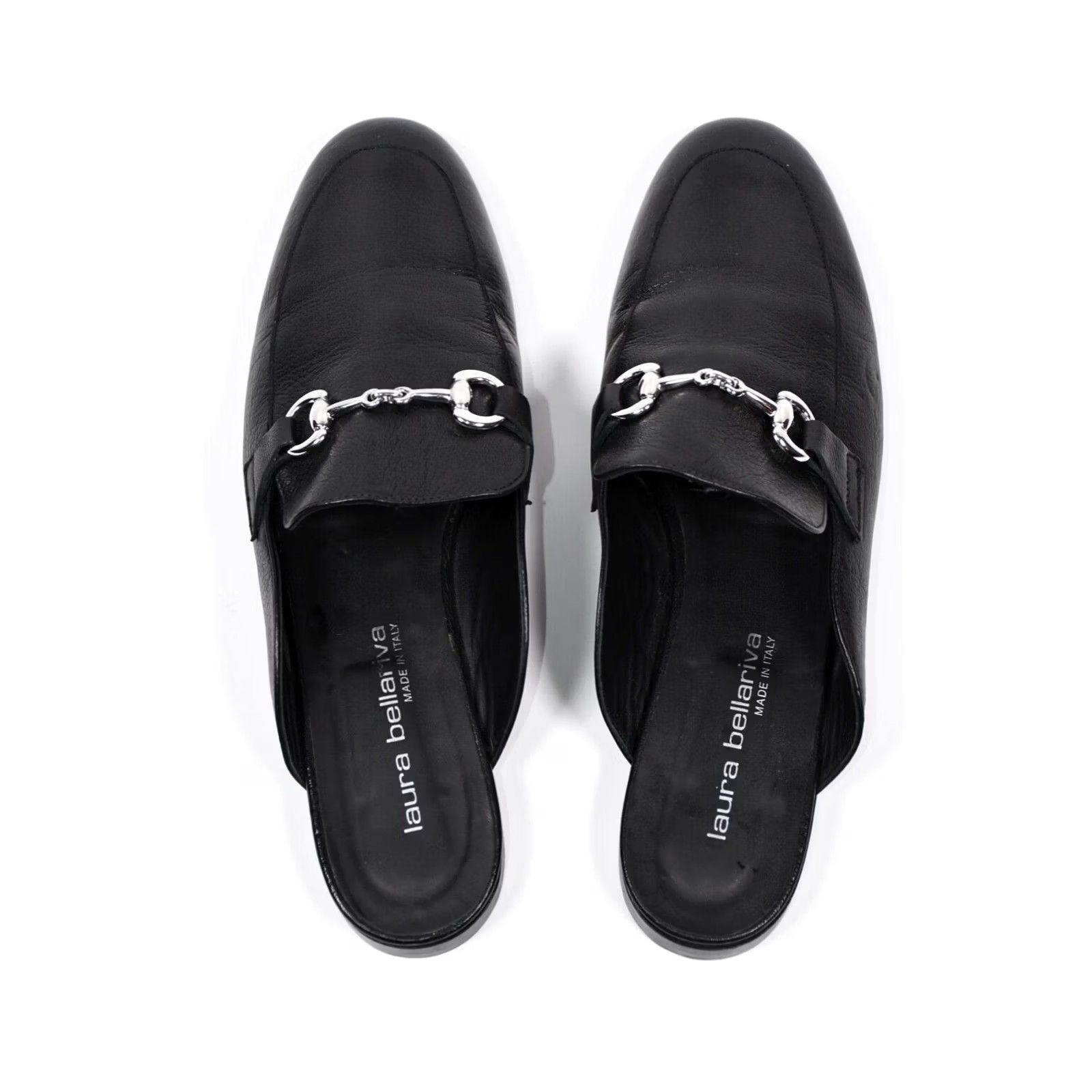 Vintage Laura Bellariva Mules Slipper Leather Black size 40 / US 9 Leather Flat Women Platinum? Size US 7 / IT 37 - 3 Thumbnail