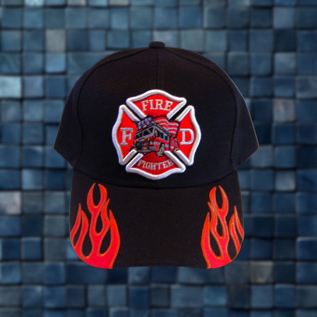 Vintage FIRE FIGHTER FLAME AMERICAN FLAG BASEBALL CAP BLACK ADJUSTABLE Size ONE SIZE - 1 Thumbnail
