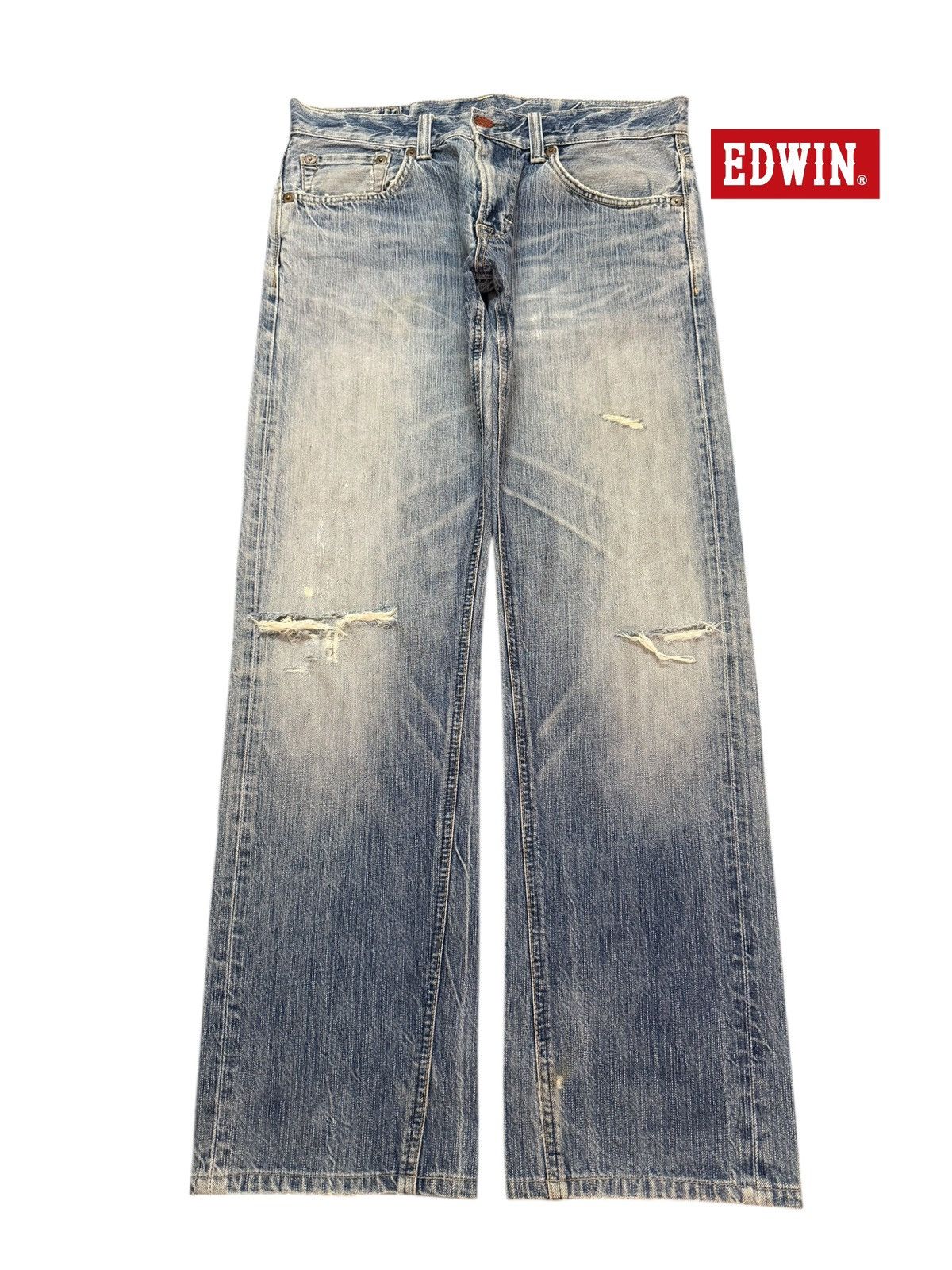 Edwin Vintage 90s Edwin 503 Blue Faded Wash Distress Straight Leg Size US 33 - 1 Thumbnail