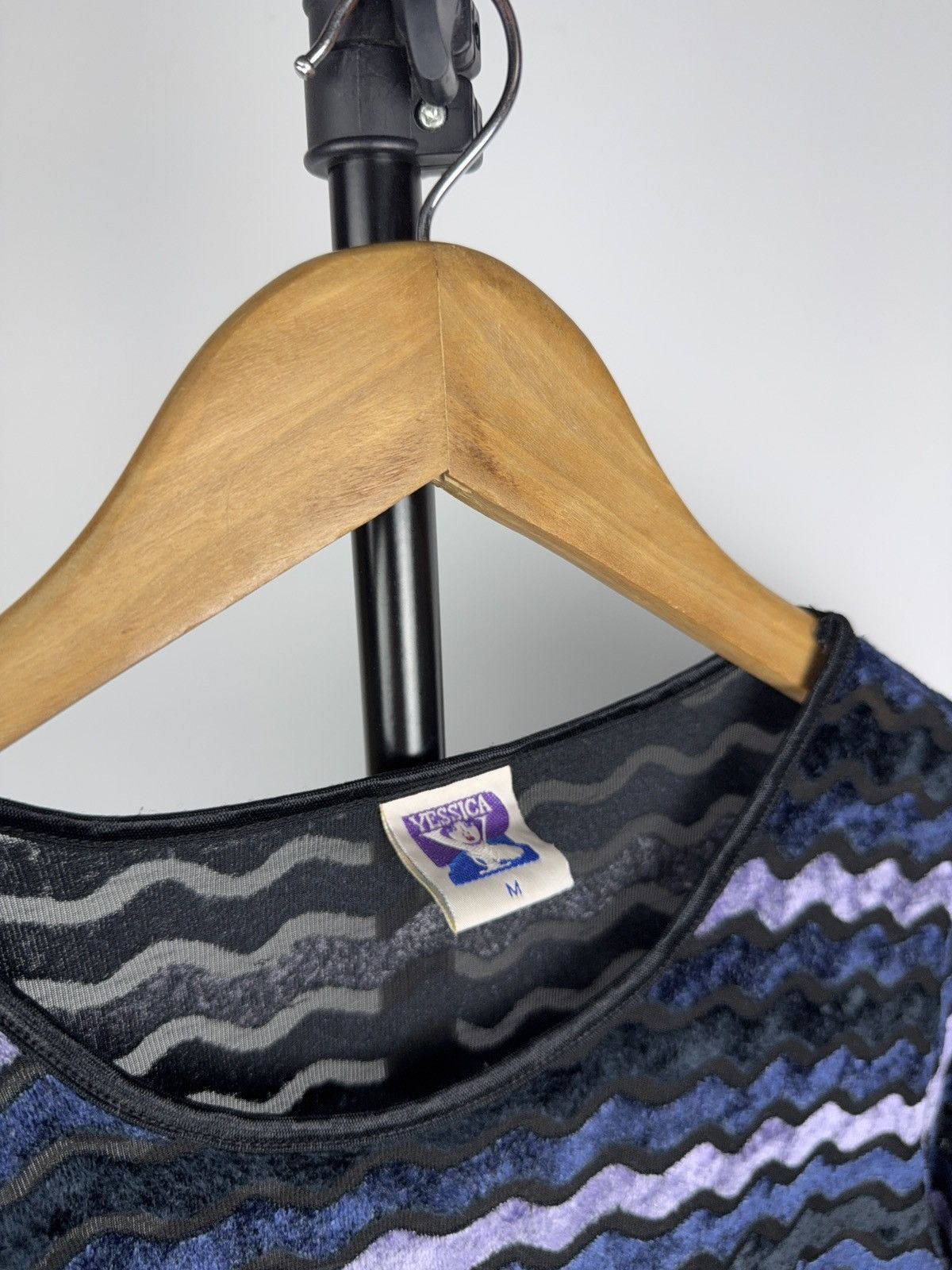 Japanese Brand Avant Garde 90s Y2K Mesh Wave Longsleeve Purple Grunge Top Size M / US 6-8 / IT 42-44 - 3 Thumbnail