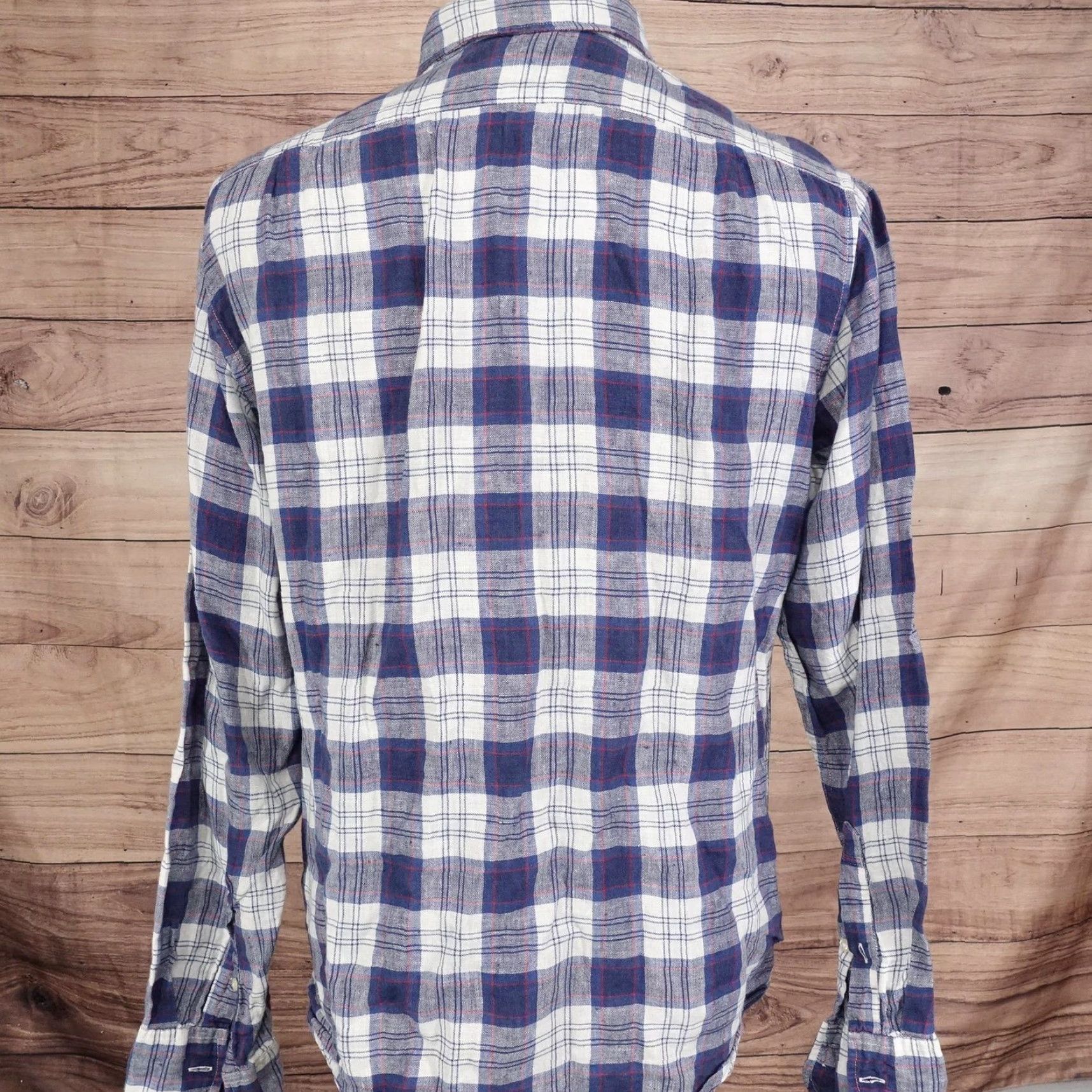 J.Crew J.Crew Mercantile Linen Shirt Blue White Plaid Mens Medium Long Sleeve Button Down Size US M / EU 48-50 / 2 - 4 Thumbnail