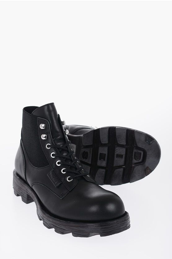 image of Diesel Leather D-Hammer Combat Boot With Track Sole in Black, Men's (Size 10)