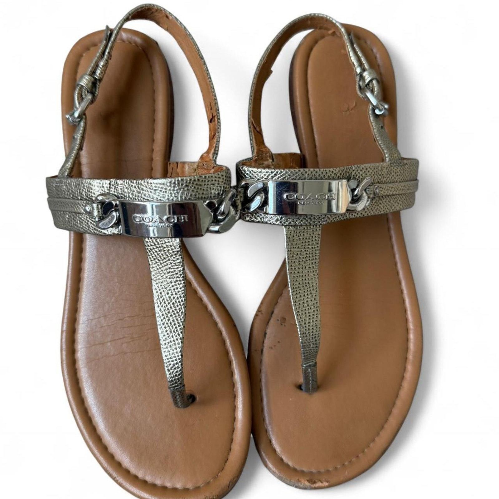 Coach Coach Metallic Silver Thong Sandals Size US 6.5 / IT 36.5 - 1 Thumbnail