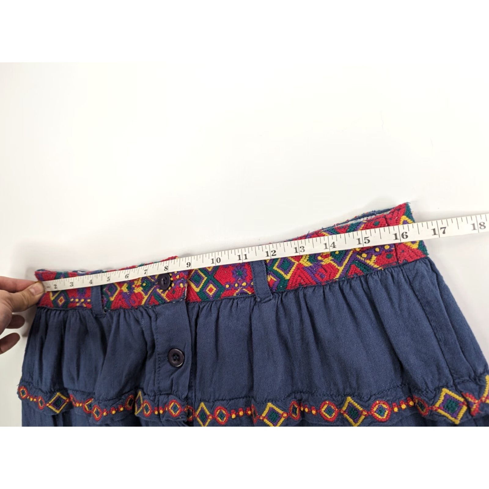 Miss Me Miss Me Blue Couture Embroidered Linen Lined Skirt Button Front Size Large Women Short Mini Size 36" / US 14 / IT 50 - 4 Thumbnail