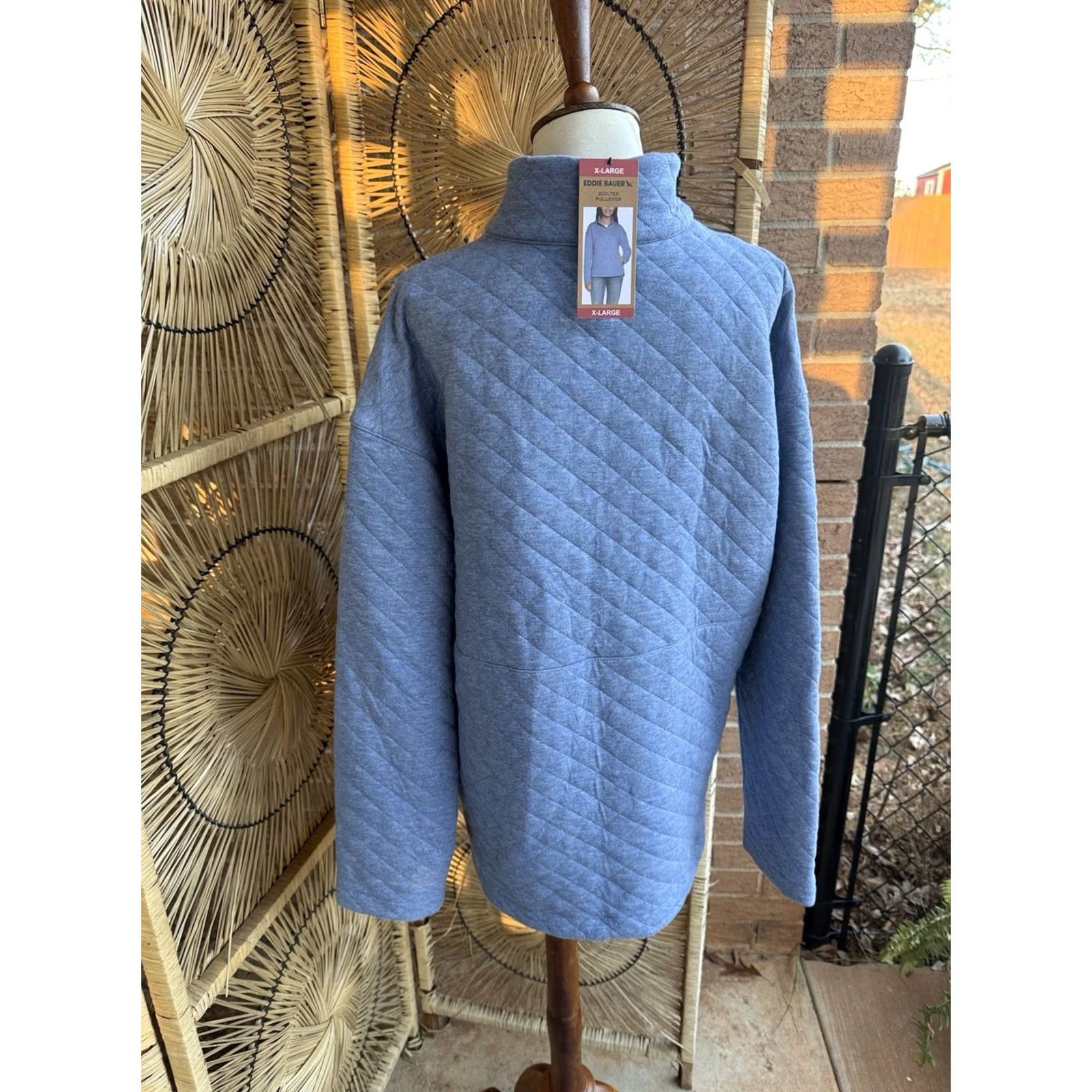 Eddie Bauer Eddie Bauer Quilted Sweater Women XL Blue Long Sleeve Pullover Cotton Blend Mock Neck Mens? Size XL / US 12-14 / IT 48-50 - 7 Thumbnail