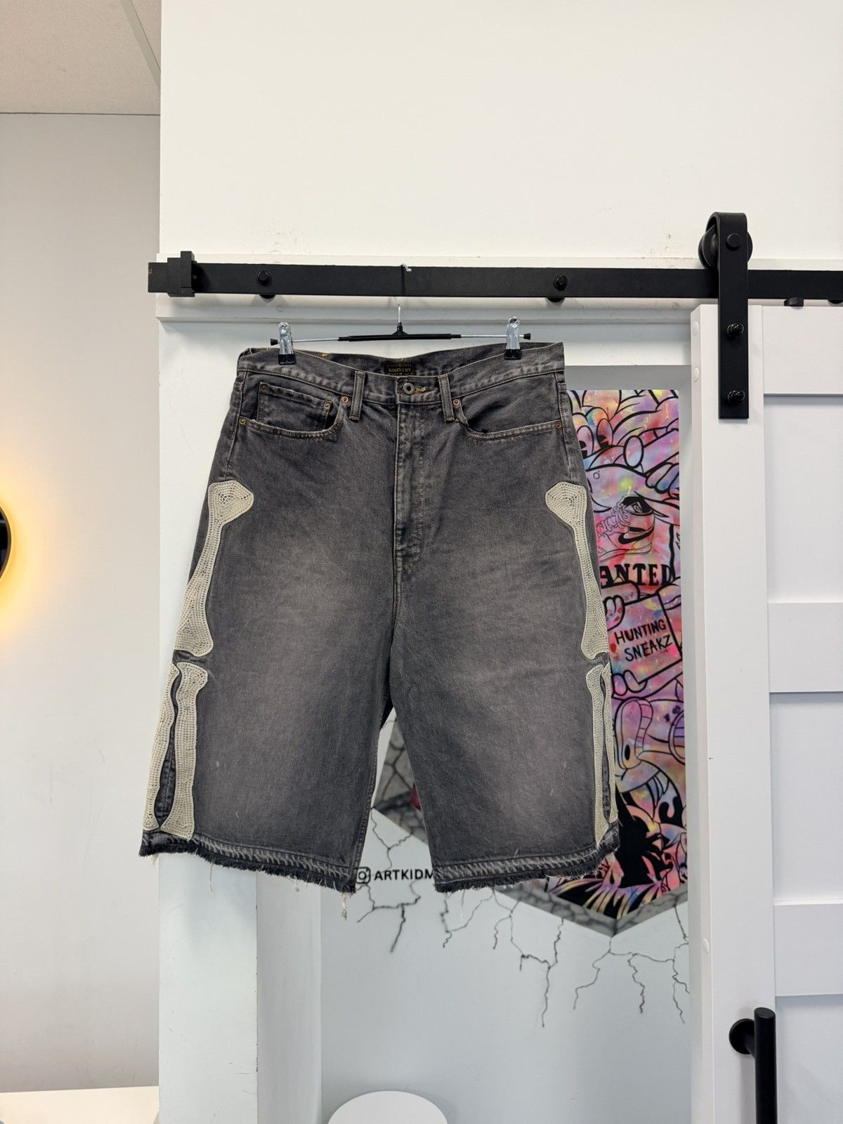 Kapital Bone Denim Shorts Washed Black