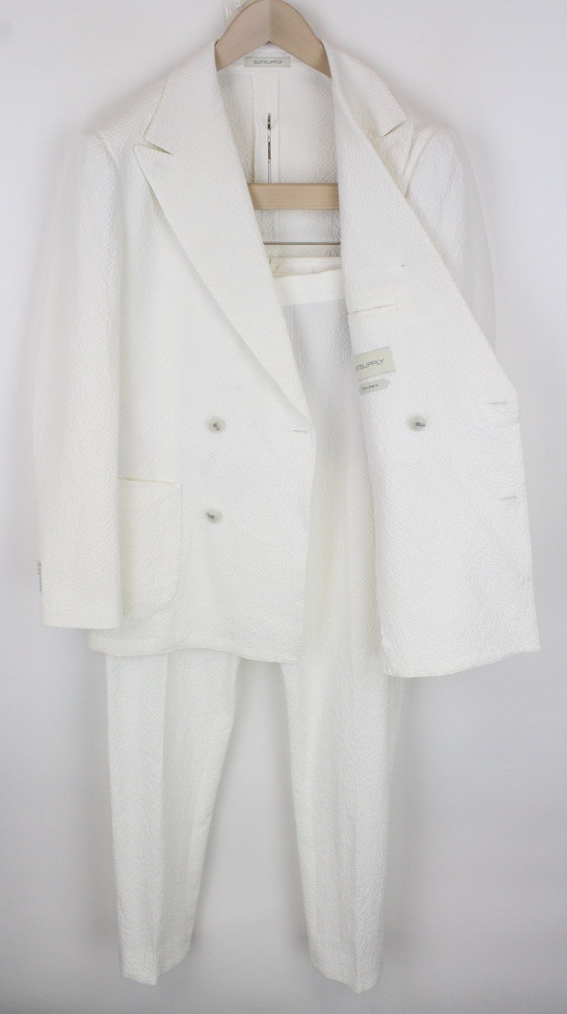 image of Suitsupply Havana Uk38R Off-White Two Row Slim Cotton Stretch 67576 in Off White, Men's