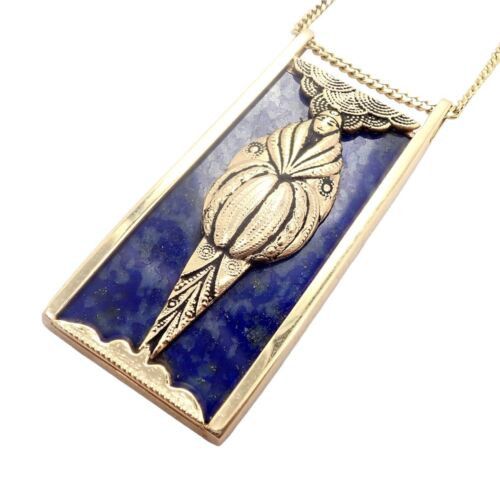 14k Yellow Gold Flapper Girl Art Deco Lapis Necklace