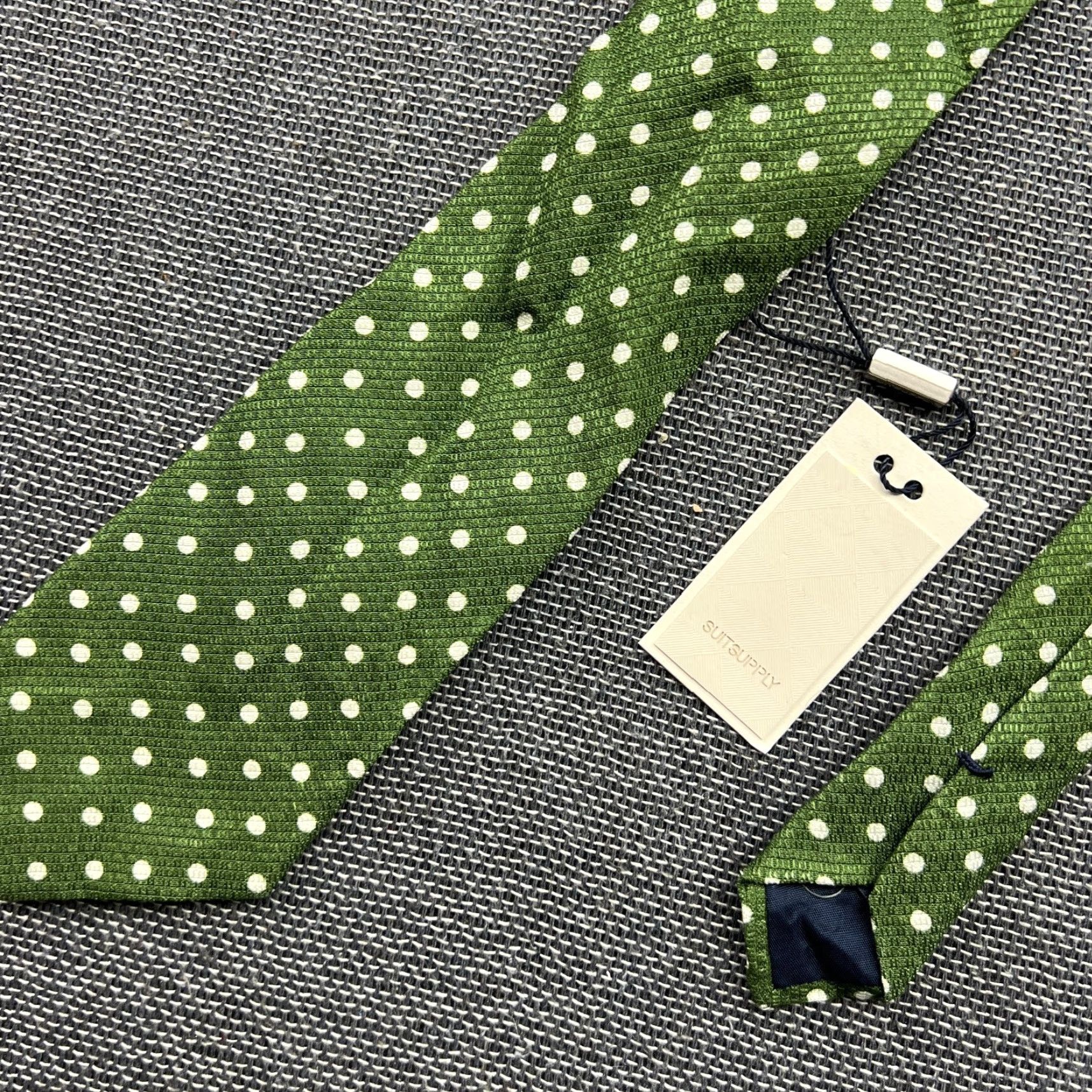 Suitsupply Suitsupply Mens 100% Silk Green Tie Polka Dot Size ONE SIZE - 2 Thumbnail