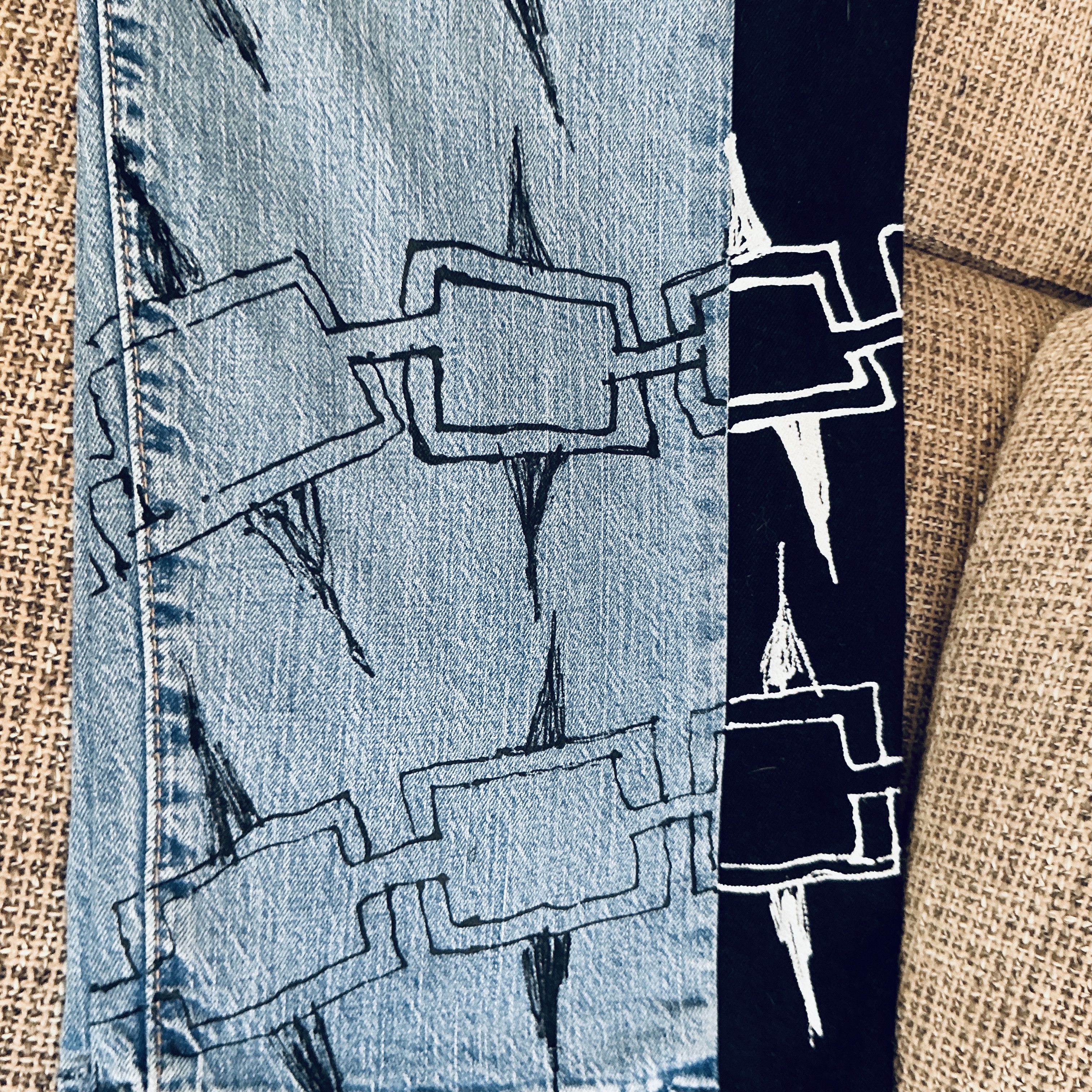 Other 1/1 Custom Hand-Modified Graphic Jeans Black Panel Size L Size US 33 - 5 Thumbnail