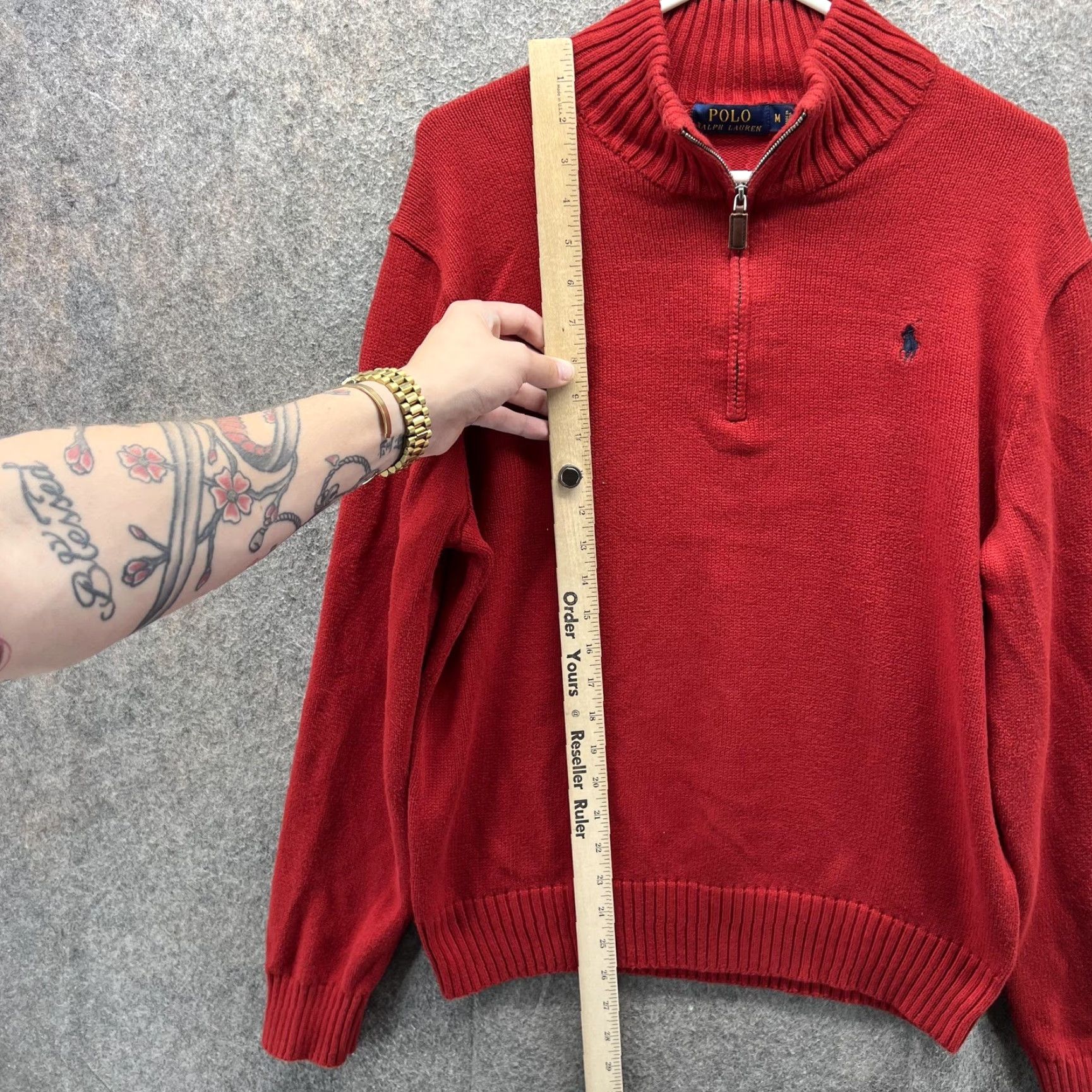 Polo Ralph Lauren Polo Ralph Lauren Sweater Mens Medium Red Cotton Quarter Zip Mock Neck Pullover Size US M / EU 48-50 / 2 - 4 Thumbnail