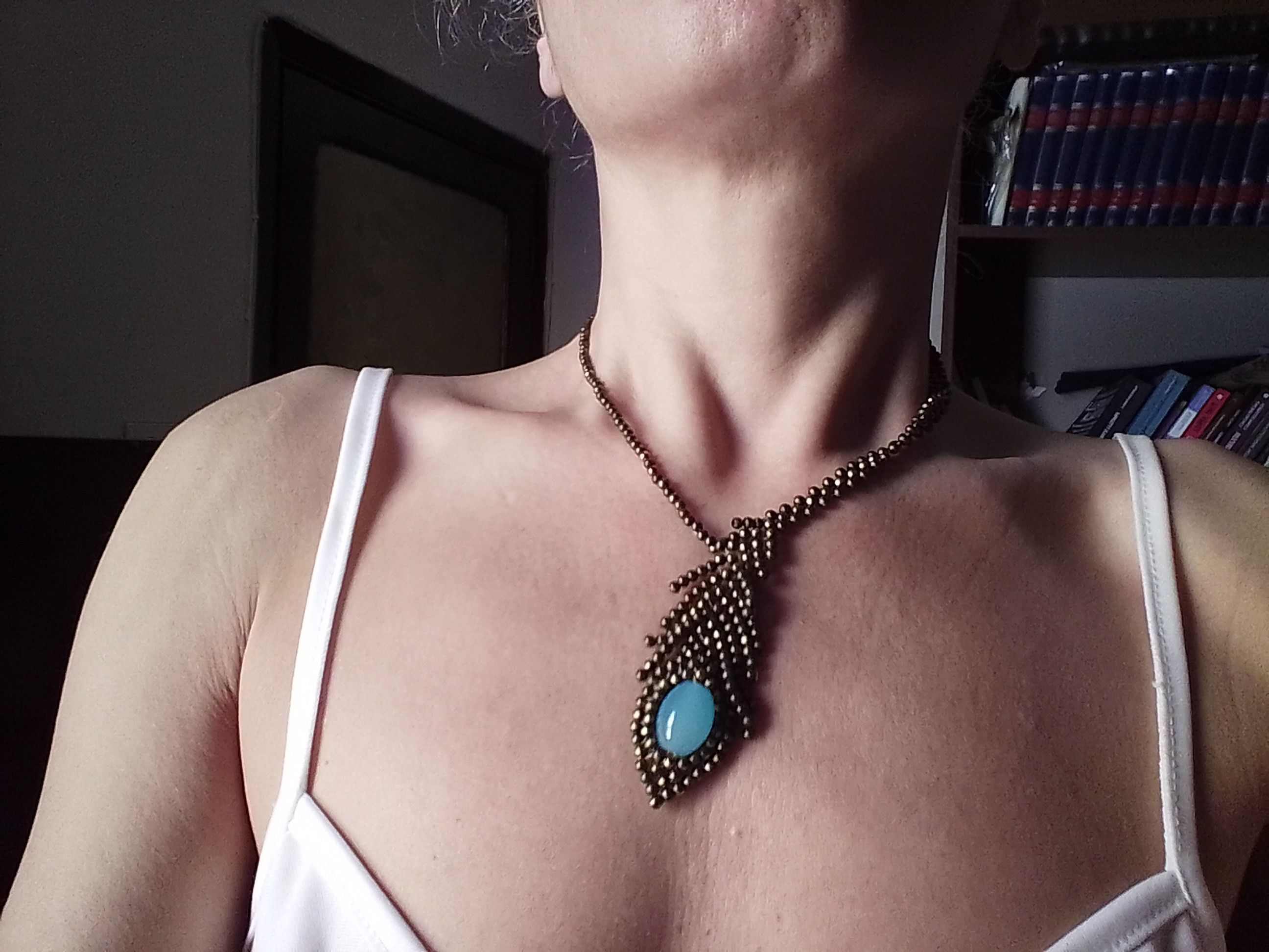 Handmade Necklace Vintage Beaded Feather Blue Crystal Antique Size ONE SIZE - 3 Thumbnail