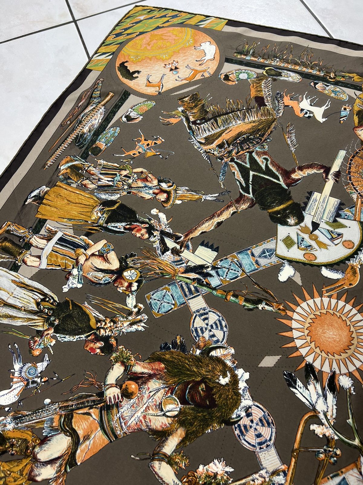 Hermes Vintage 90s Hermes Les Dances Des Indiens silk scarf native Size ONE SIZE - 16 Thumbnail