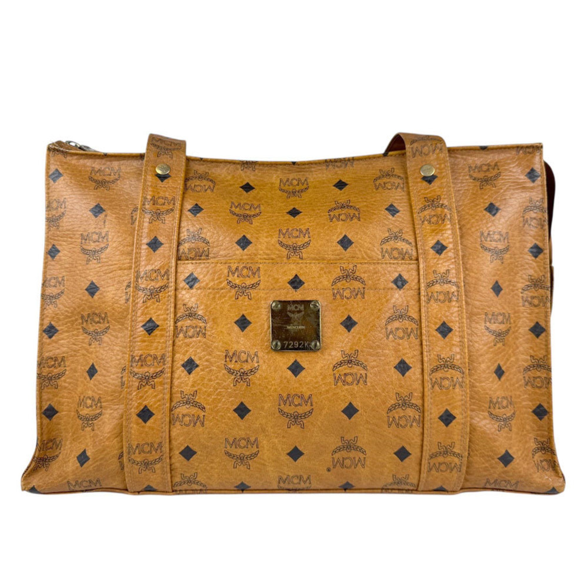 MCM Shoulder Bag Leather Brown Black Gold Women's Z5069