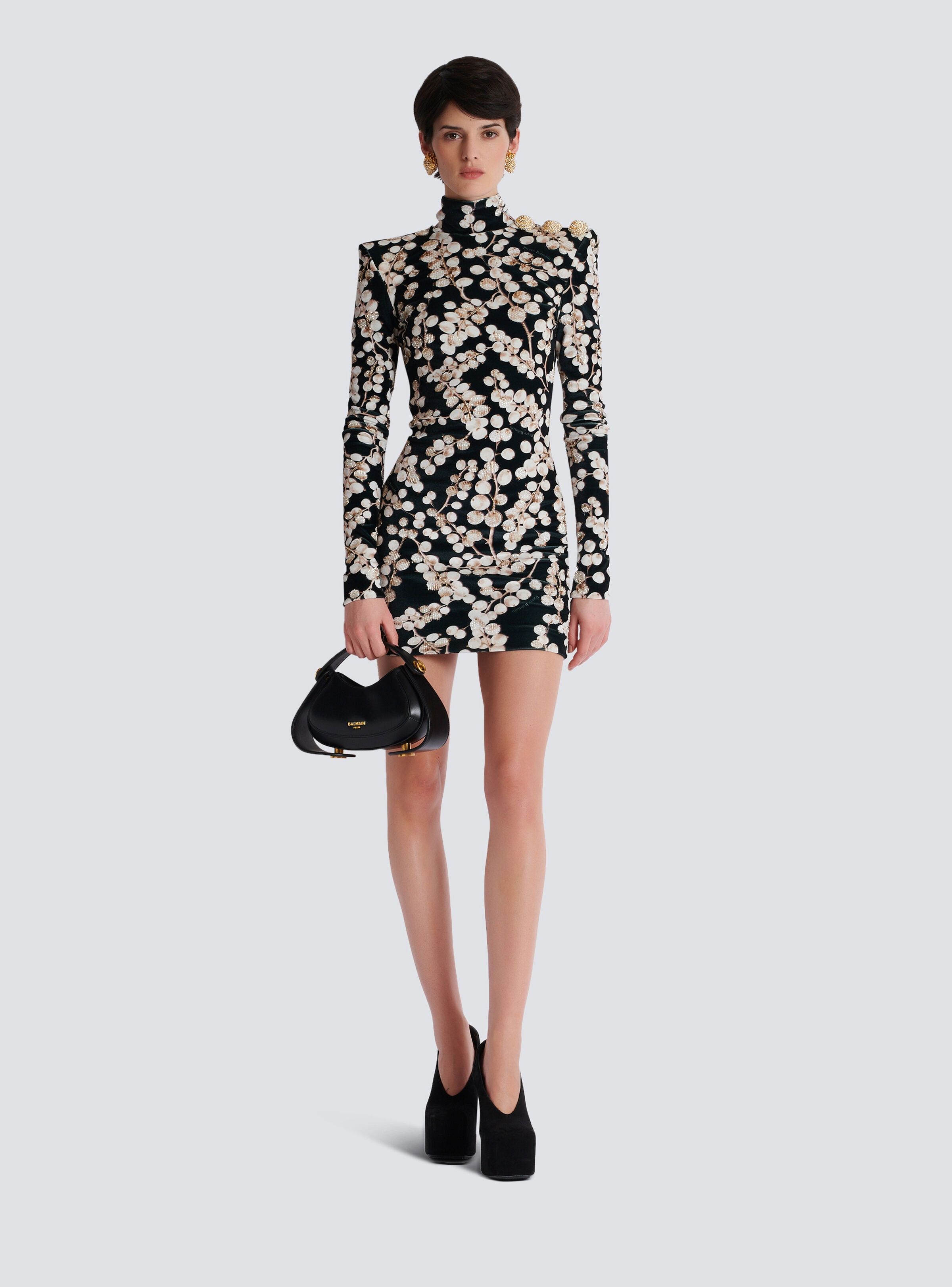 Balmain o1s1wg111025 Backless Velvet Mini Dress in Black Size L / US 10 / IT 46 - 2 Thumbnail