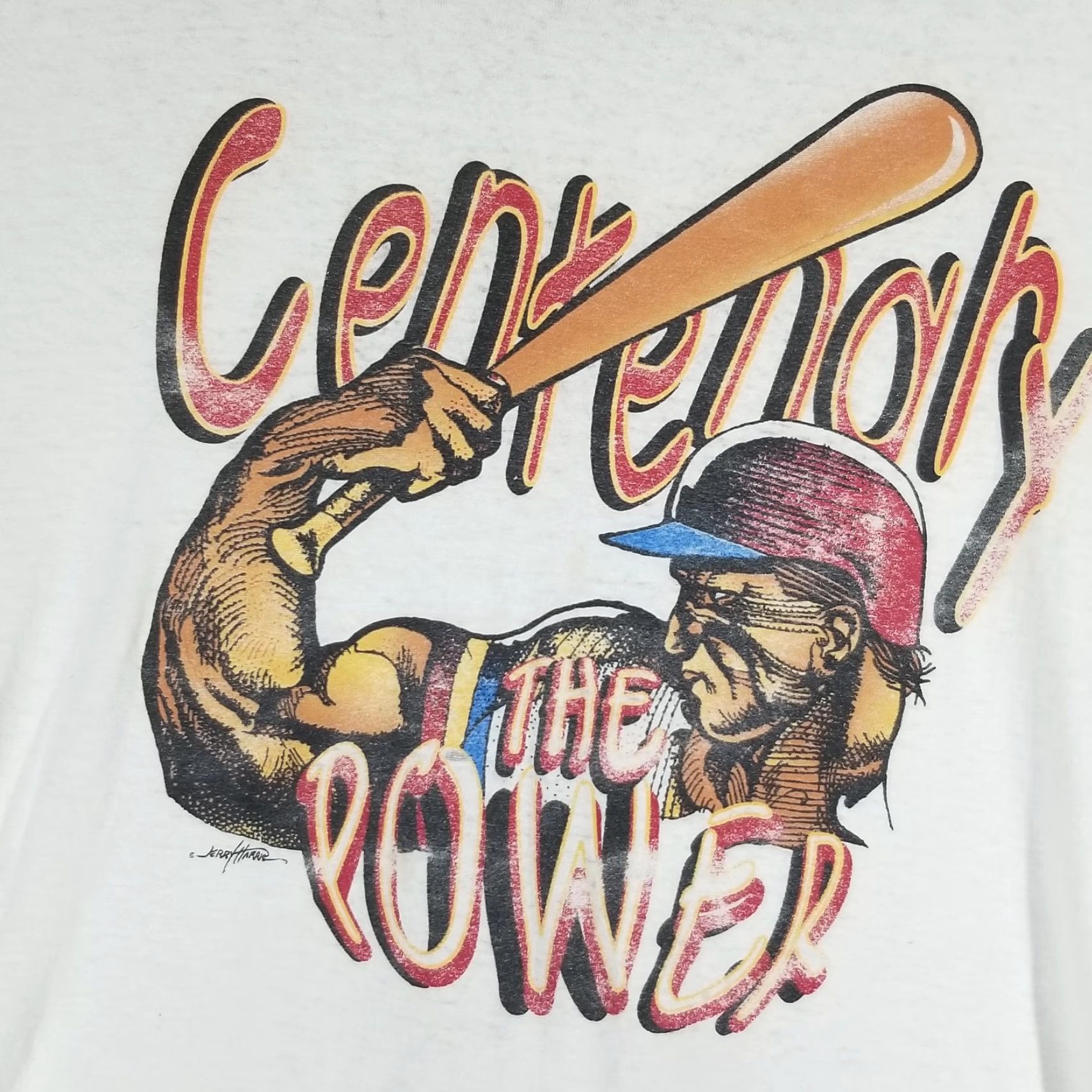 Hanes VINTAGE Centenary The Power Shirt Mens XL White Baseball Graphic 90s Hanes T-Shirt Crew Neck Short Sleeve Graphic Print Mens Size US XL / EU 56 / 4 - 2 Thumbnail