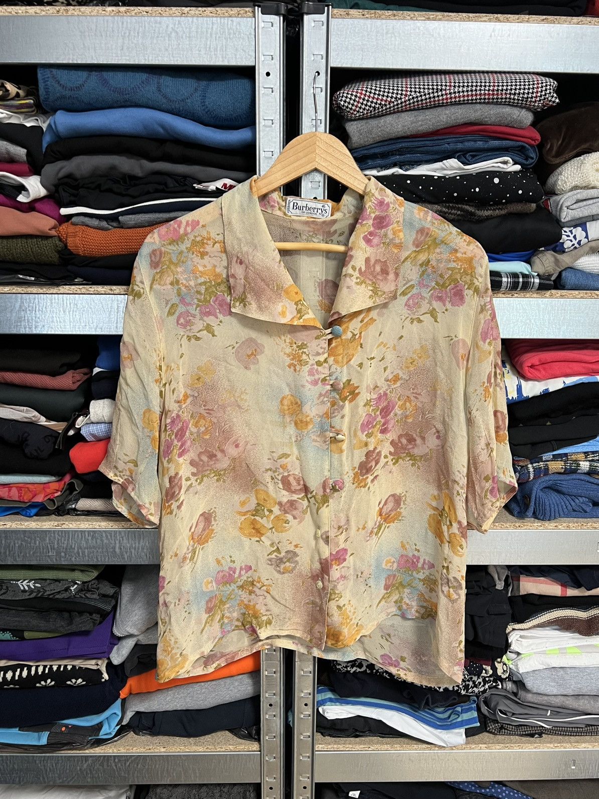 Burberry Vintage Burberrys Silk Two Piece Floral Blouse & Skirt Suit Size L / US 10 / IT 46 - 4 Thumbnail