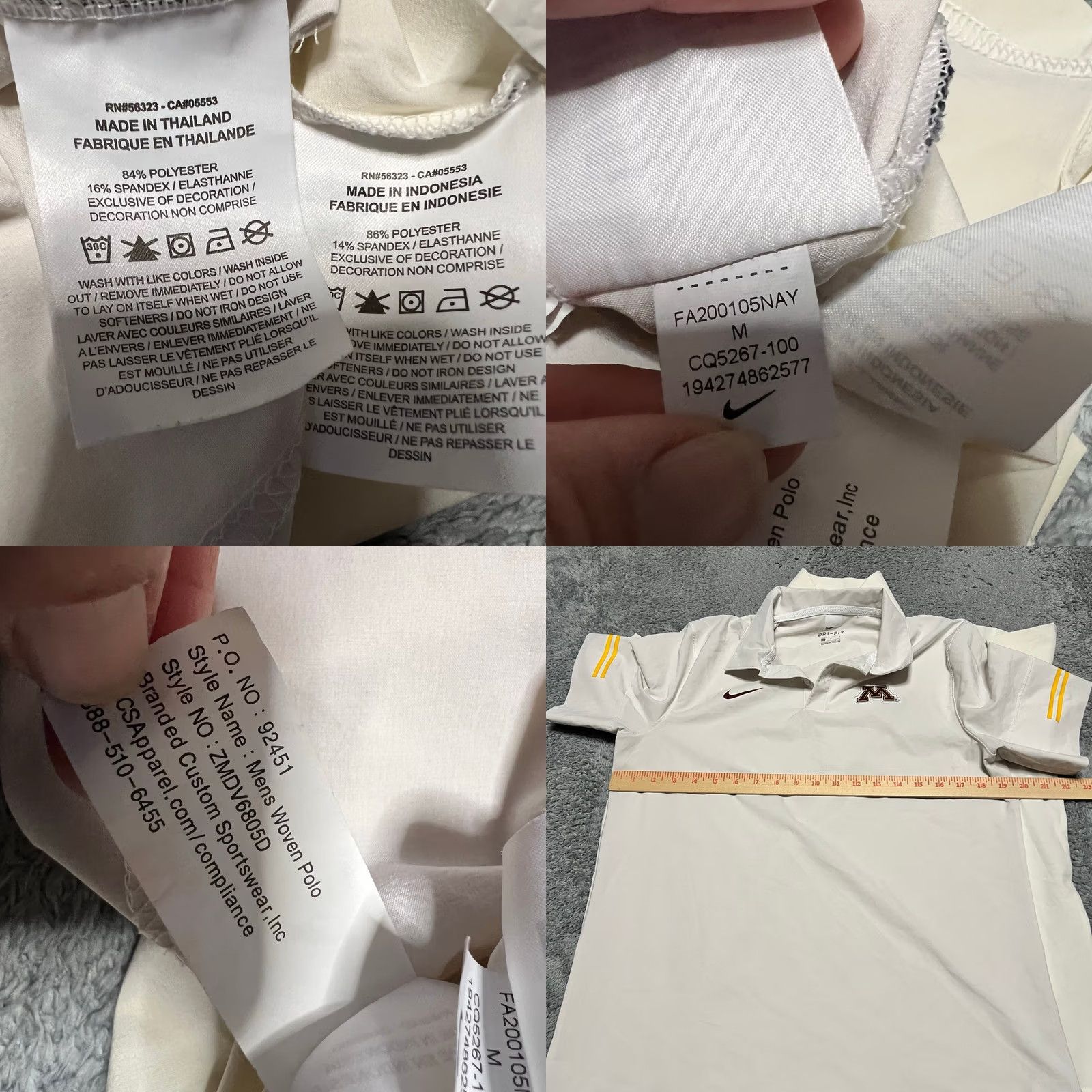 Nike Nike Dri-Fit Polo Shirt Minnesota Golden Gophers Mens Medium Performance White Size US M / EU 48-50 / 2 - 8 Thumbnail