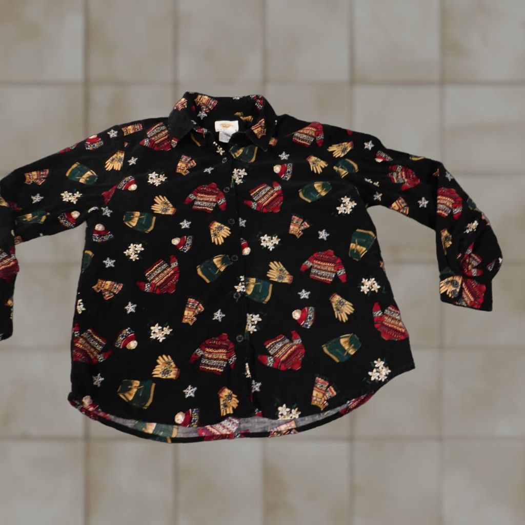 Talbots Talbots Petite Small Corduroy Button-Up Top Black Floral Cotton Womens PS Small Size S / US 4 / IT 40 - 1 Thumbnail