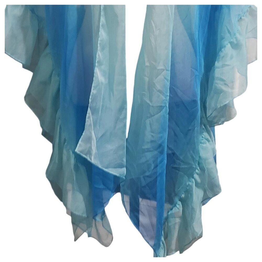 Designer CT1843 Sheer Aqua & Turquoisr Ruffle Trim Cover up OS Size ONE SIZE - 3 Thumbnail