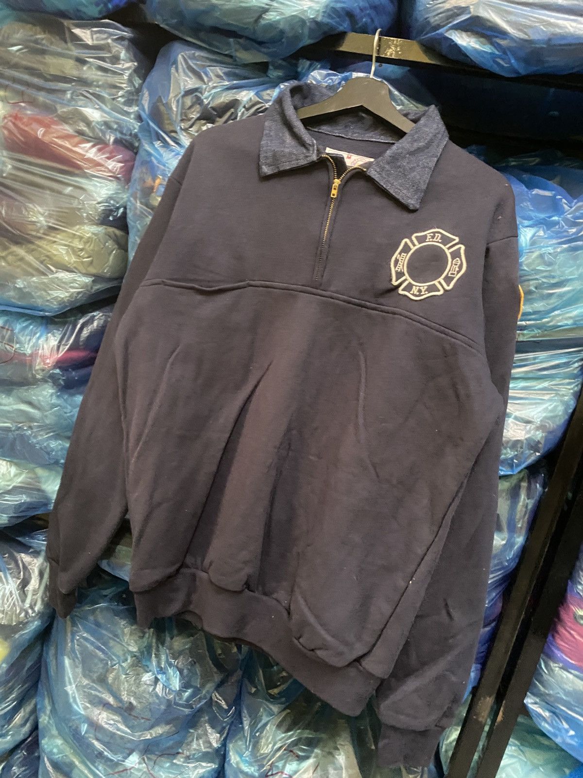 Vintage Vintage FDNY GAME Workwear Navy Half-Zip Sweatshirt Size US M / EU 48-50 / 2 - 2 Thumbnail