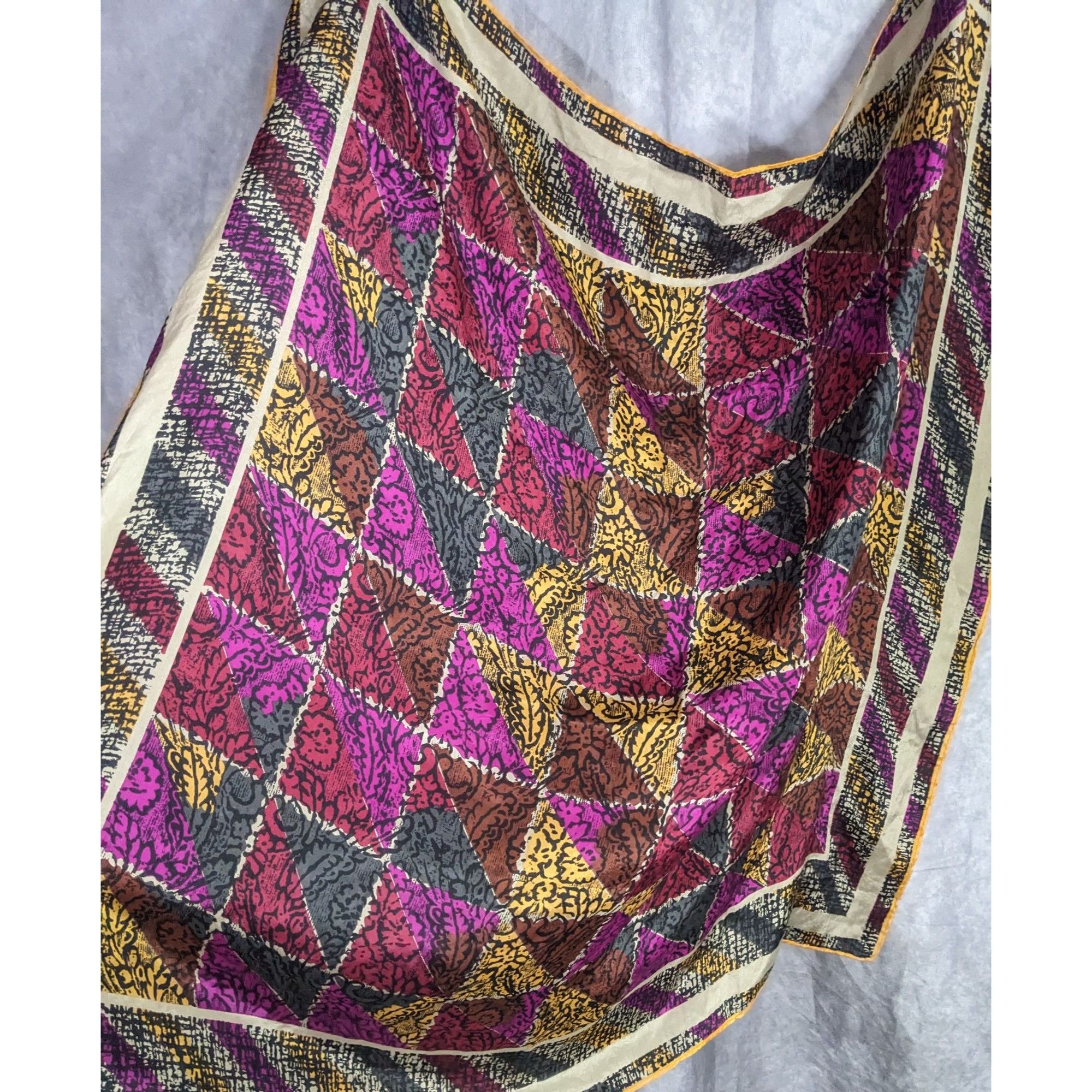 Other Vintage Honey Silk Scarf With Bold Geometric & Floral Print Size ONE SIZE - 7 Thumbnail