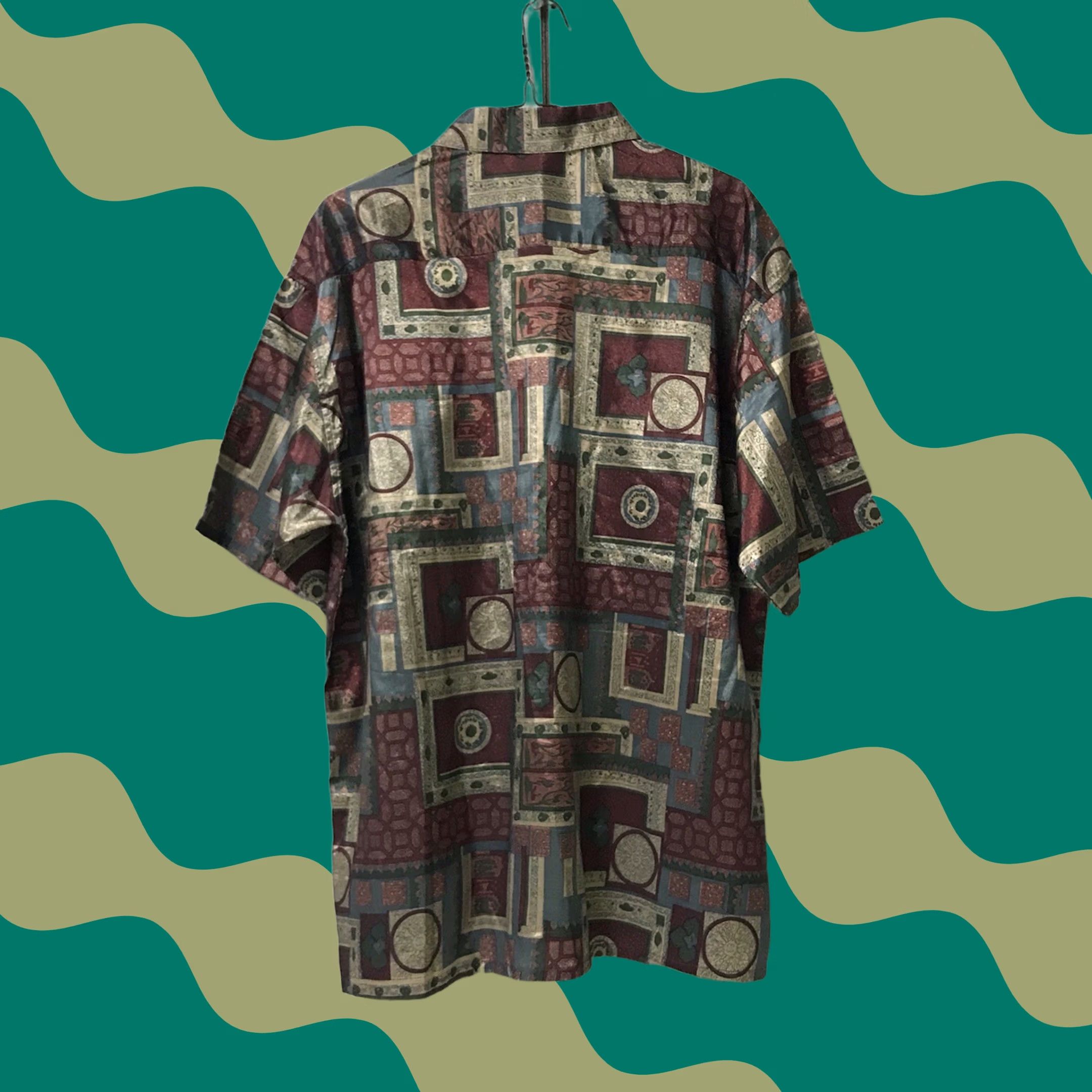 Apple Thai Silk By Apple Men Multicolor Geometric Abstract Art Button-Up Short Sleeve Shirt XL Size US XL / EU 56 / 4 - 1 Thumbnail