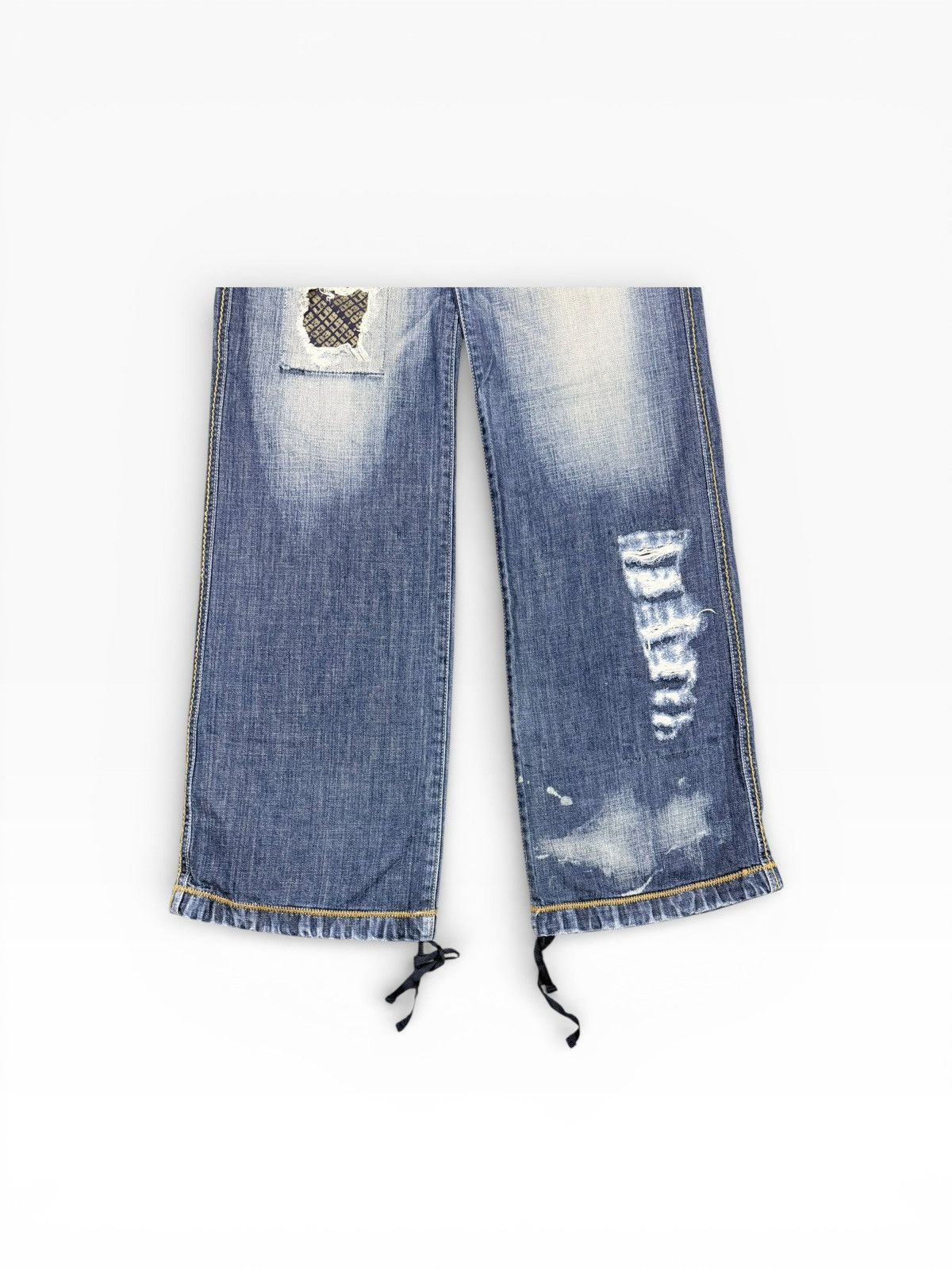 Le Grande Bleu (L.G.B.) LB-03 Flare Patchwork Drawsting Denim Pants Size US 31 - 4 Thumbnail