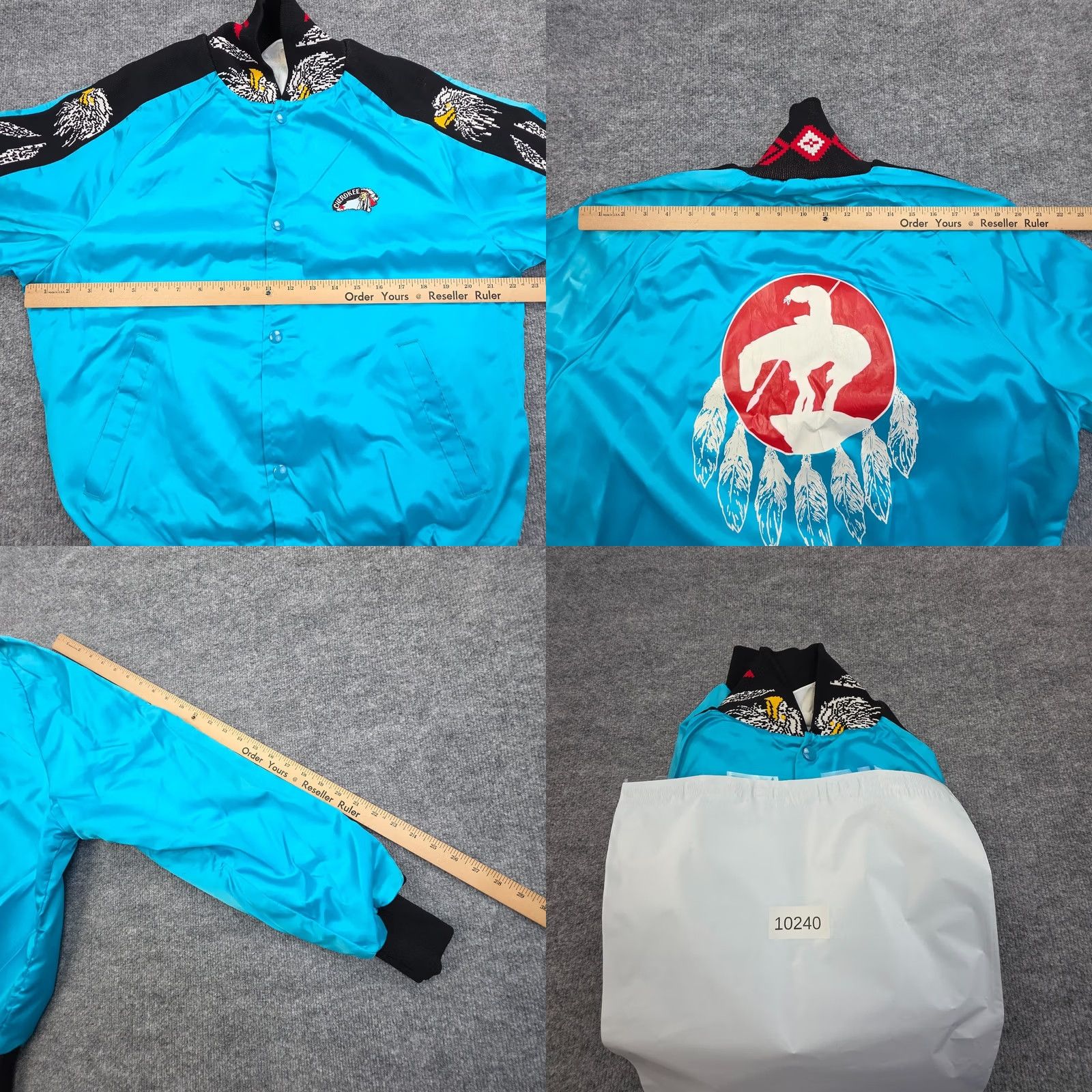 Cherokee WESTARK Satin Jacket Men’s Medium Blue Aztec Cherokee Embroidered Native Eagle Bomber Jacket Size US M / EU 48-50 / 2 - 9 Thumbnail