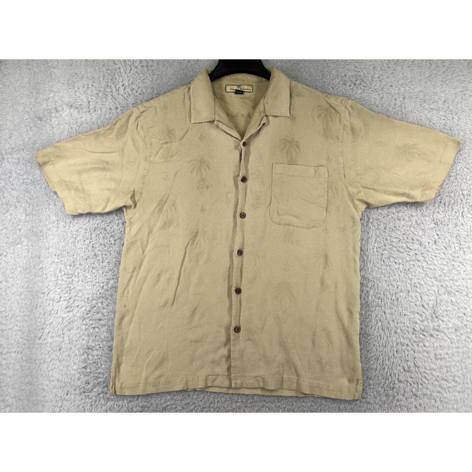 Tommy Bahama Tommy Bahama Shirt Mens Large Beige Palm Tree Floral Silk Hawaiian Button Up Size US L / EU 52-54 / 3 - 2 Thumbnail