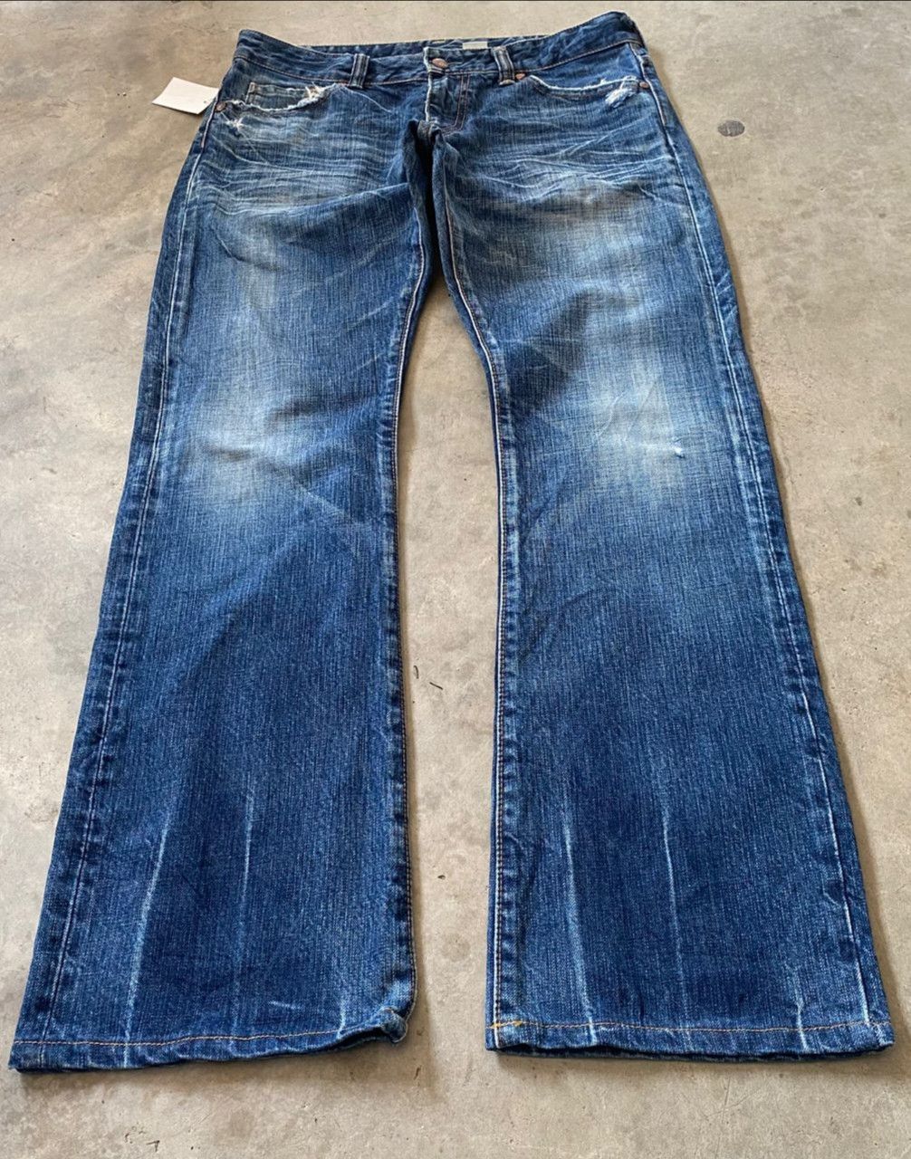 Japanese Brand Vintage River & Blue Flare Distressed Denim Size US 32 / EU 48 - 2 Thumbnail