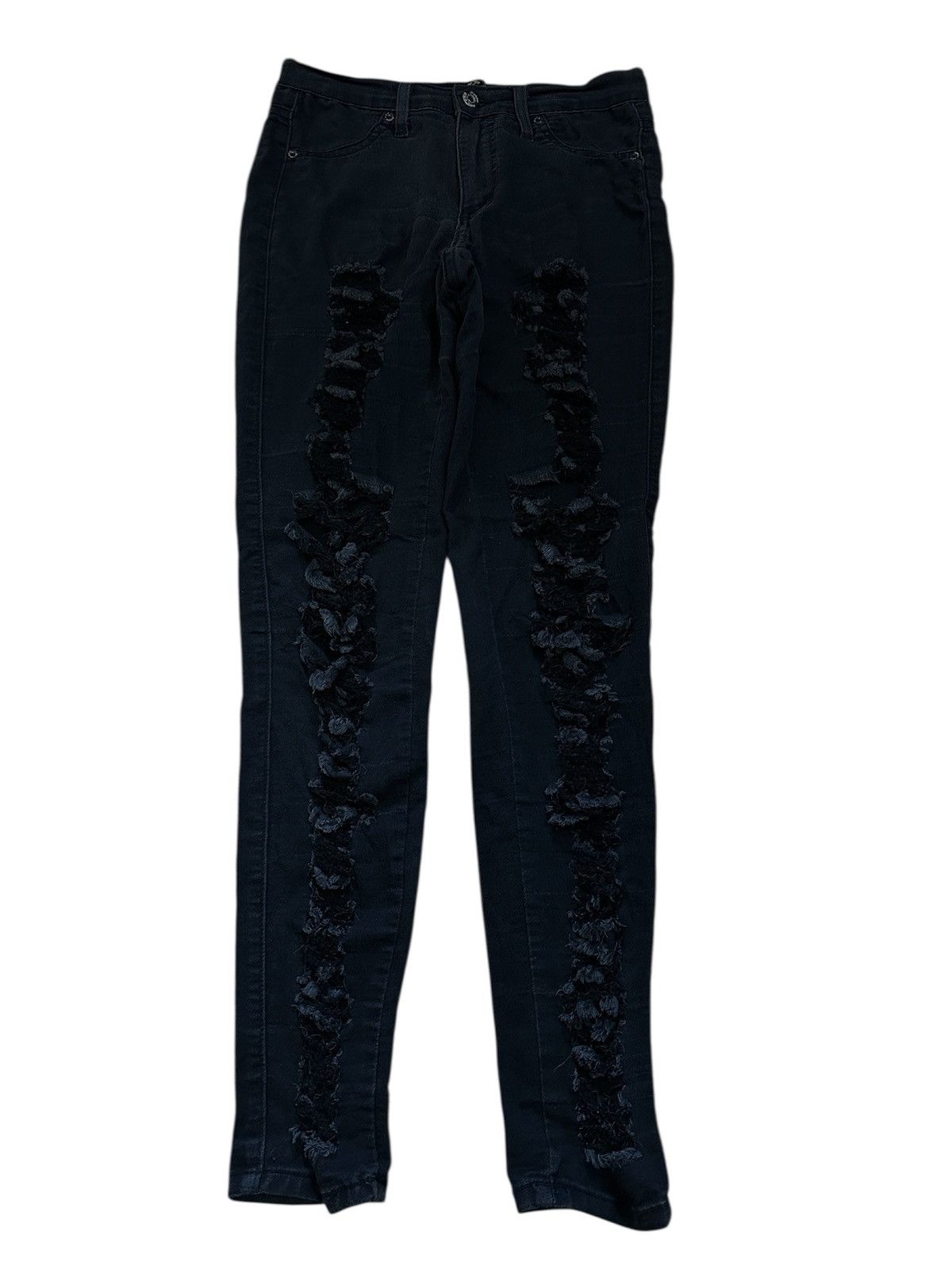 Other Black Skinny Jeans Shredded Rose Details Stretch Fit Size 27" / US 4 / IT 40 - 1 Thumbnail