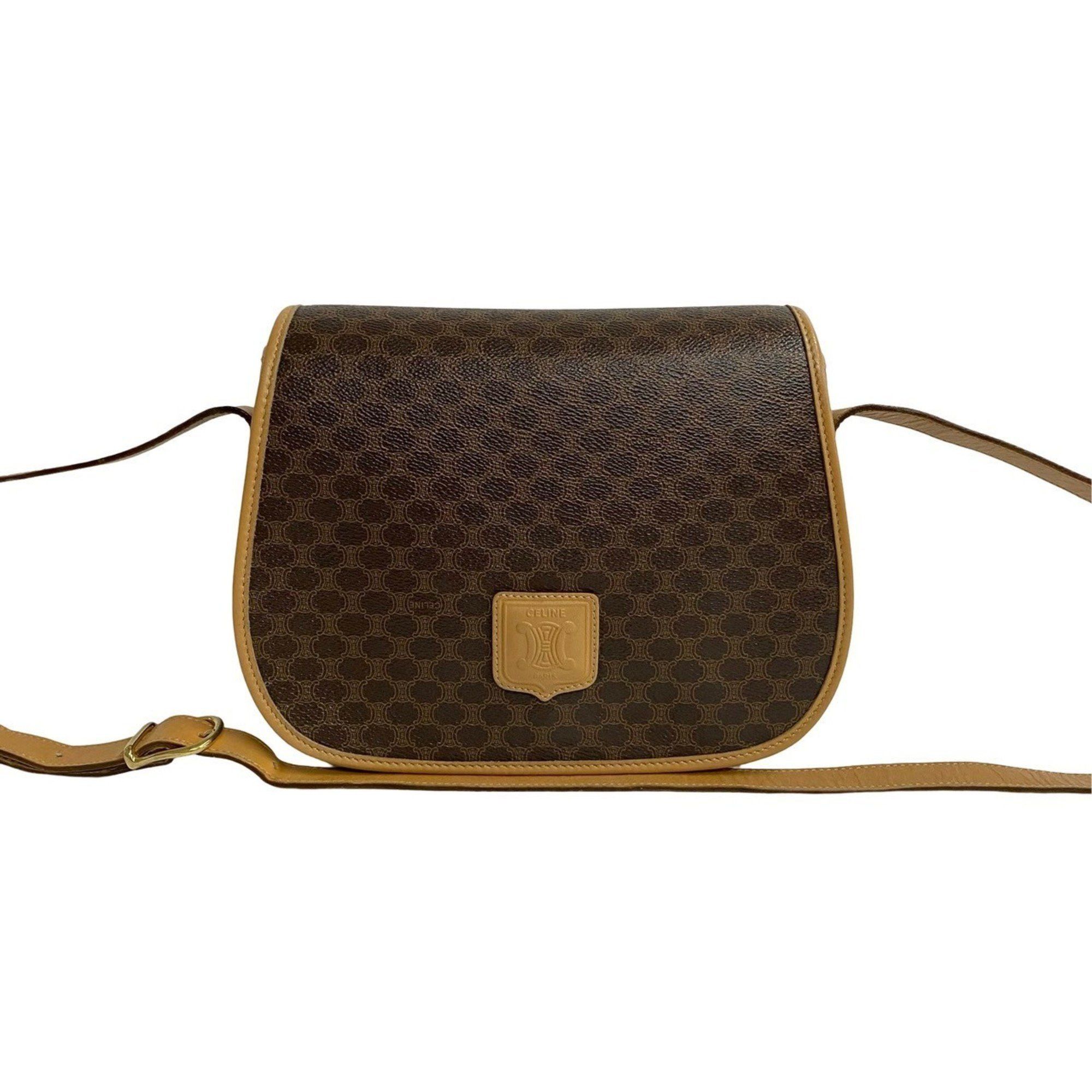 image of Celine Macadam Blason Triomphe Leather Shoulder Bag Pochette Brown 29192, Women's